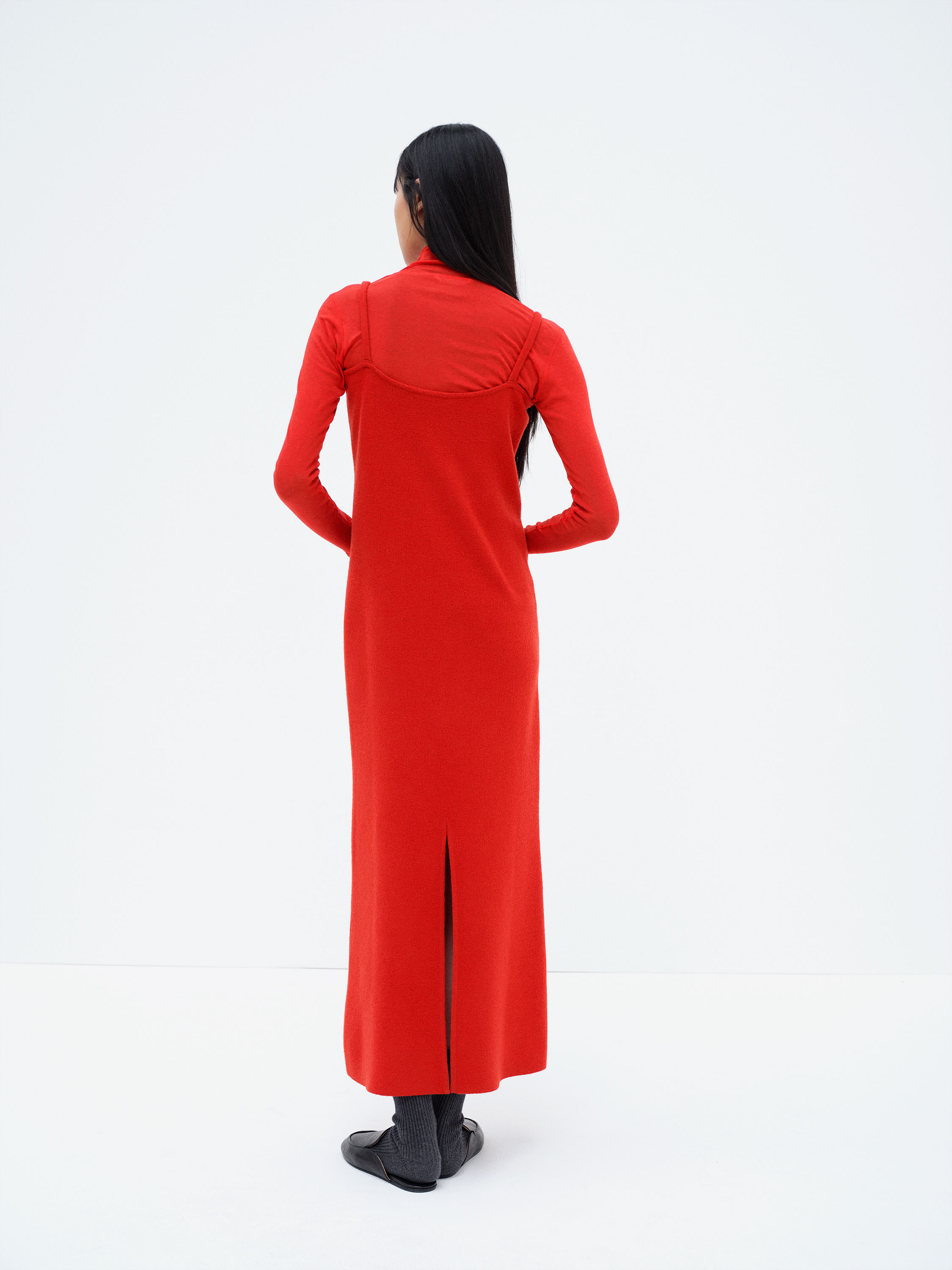 SMOOTH FULLED WOOL KNIT DRESS 詳細画像 RED 4