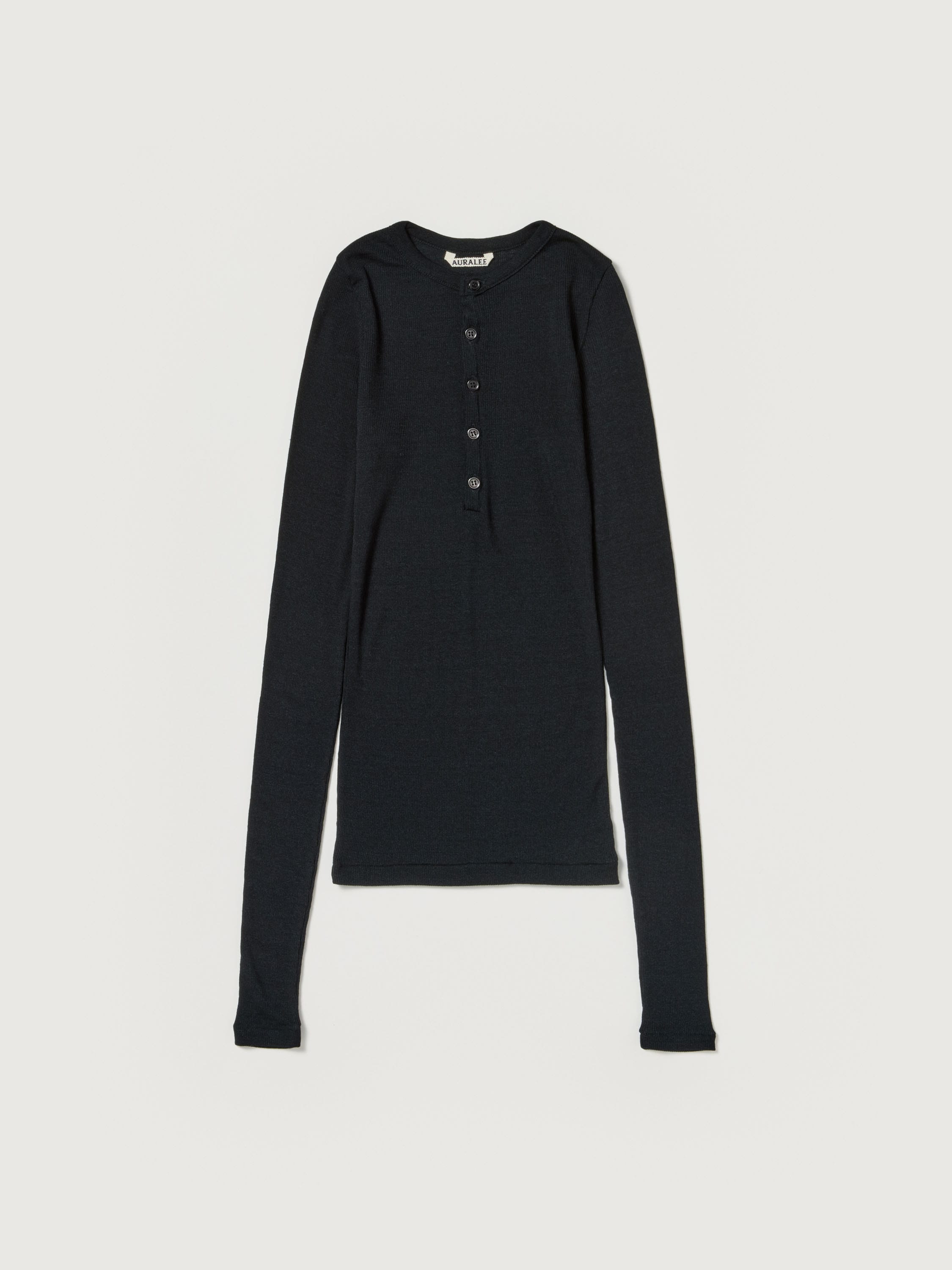 WOOL SILK SOFT RIB HENLEY 詳細画像 BLACK 1