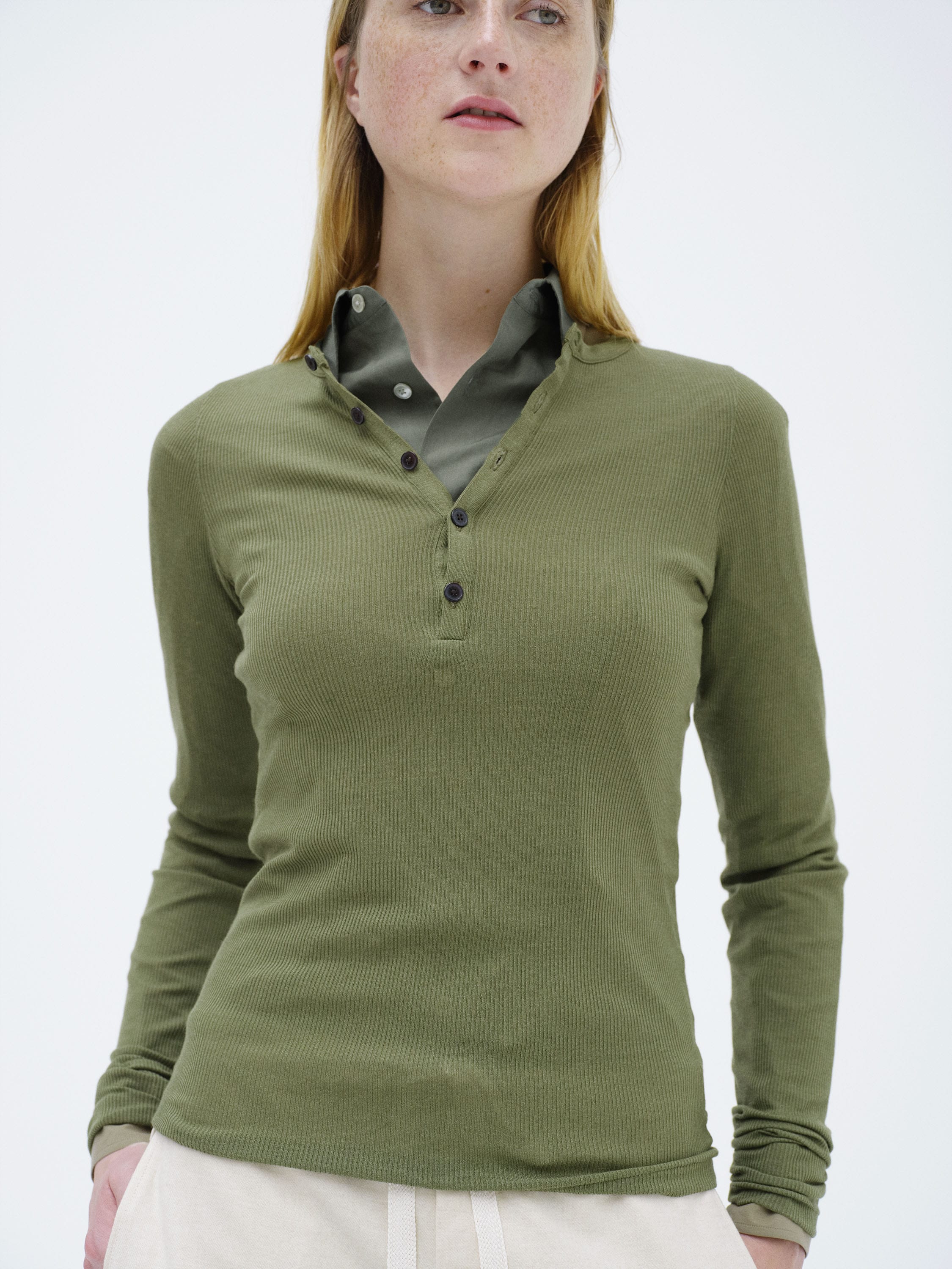 WOOL SILK SOFT RIB HENLEY 詳細画像 MOSS GREEN 1