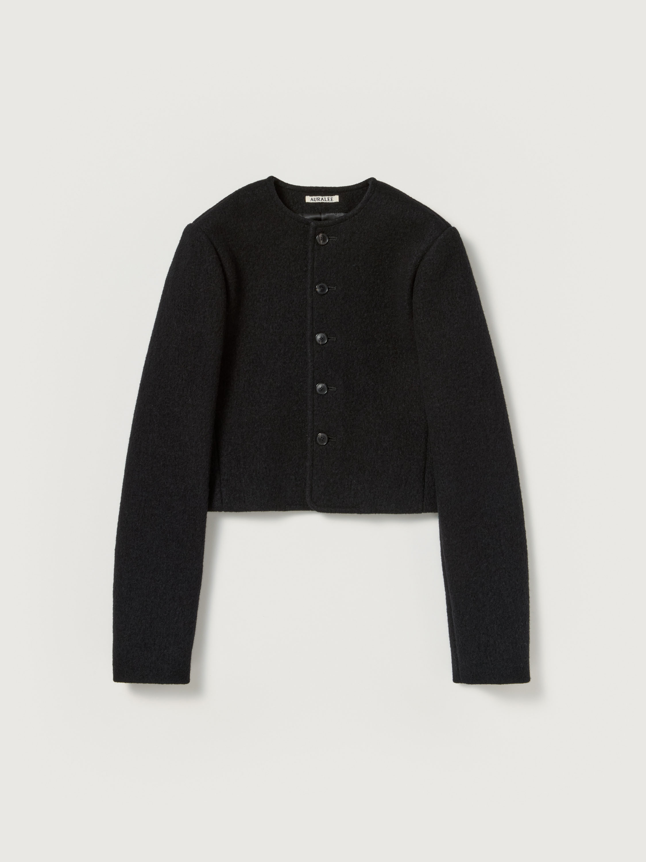HEAVILY FULLED WOOL COTTON COLLARLESS JACKET 詳細画像 BLACK 5