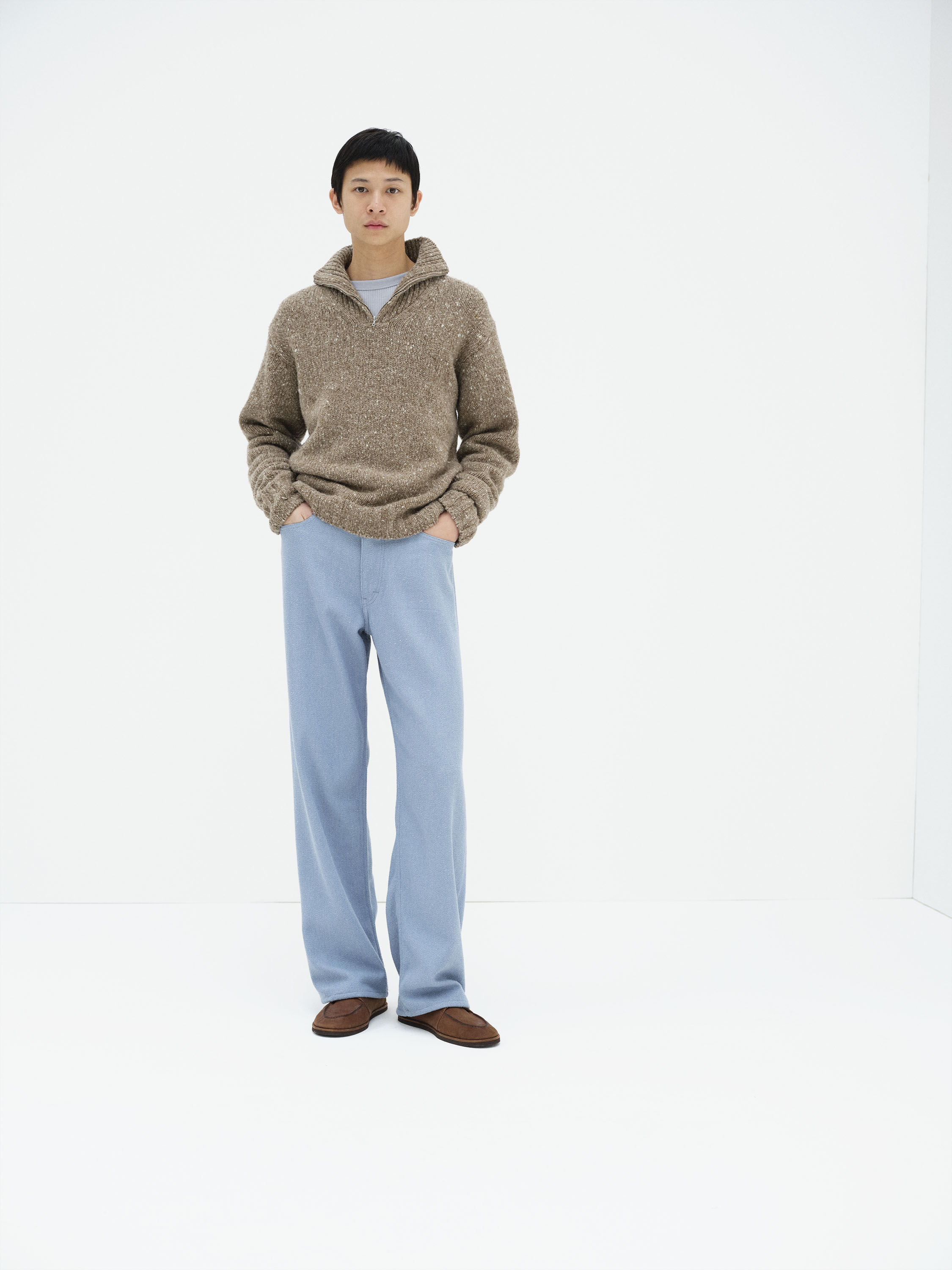 LOW-GAUGE HOMESPUN TWEED KNIT ZIP TURTLE 詳細画像 TOP BROWN 1