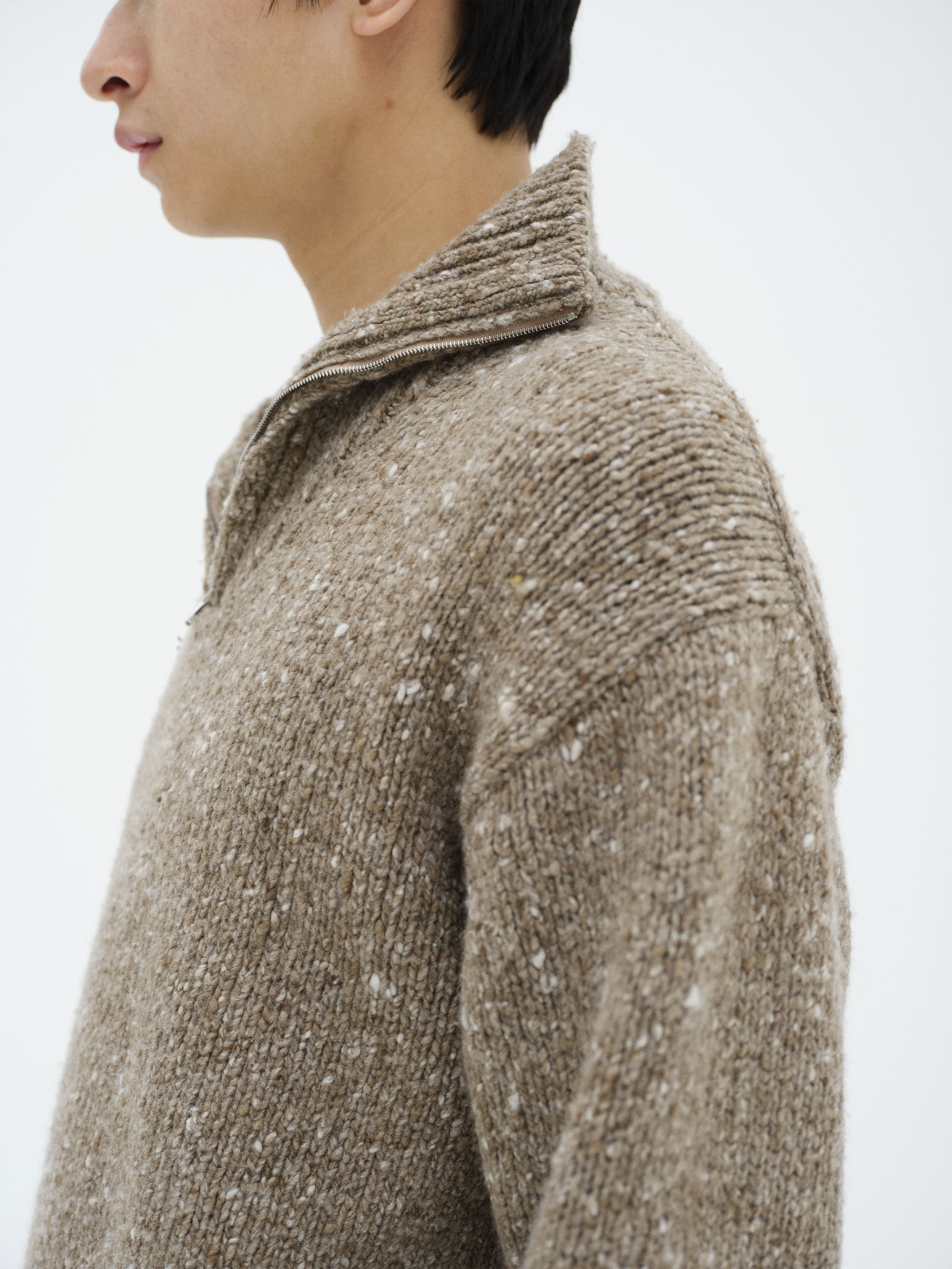LOW-GAUGE HOMESPUN TWEED KNIT ZIP TURTLE 詳細画像 TOP BROWN 2