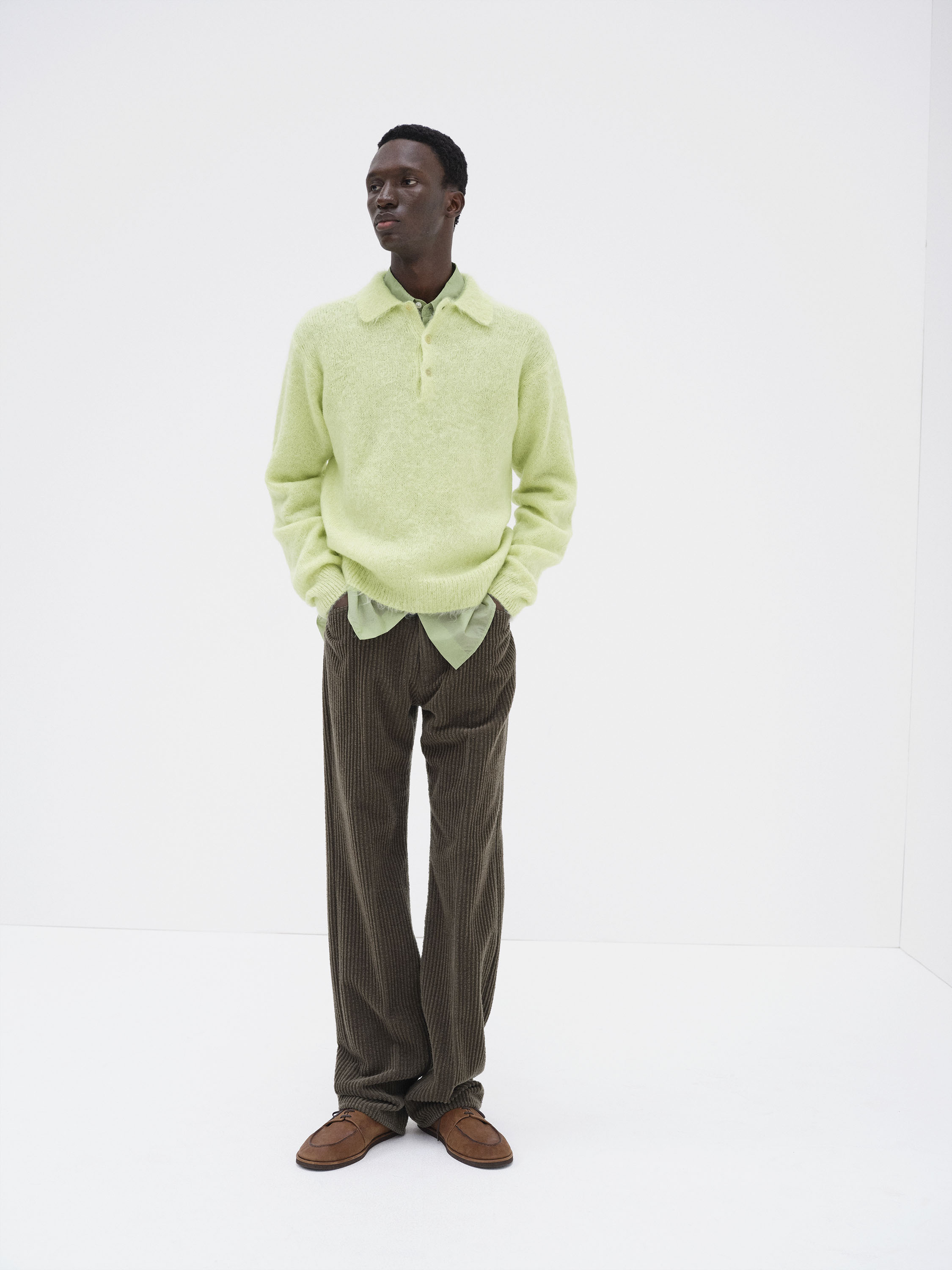 BRUSHED SUPER KID MOHAIR KNIT POLO 詳細画像 LIGHT LIME 1