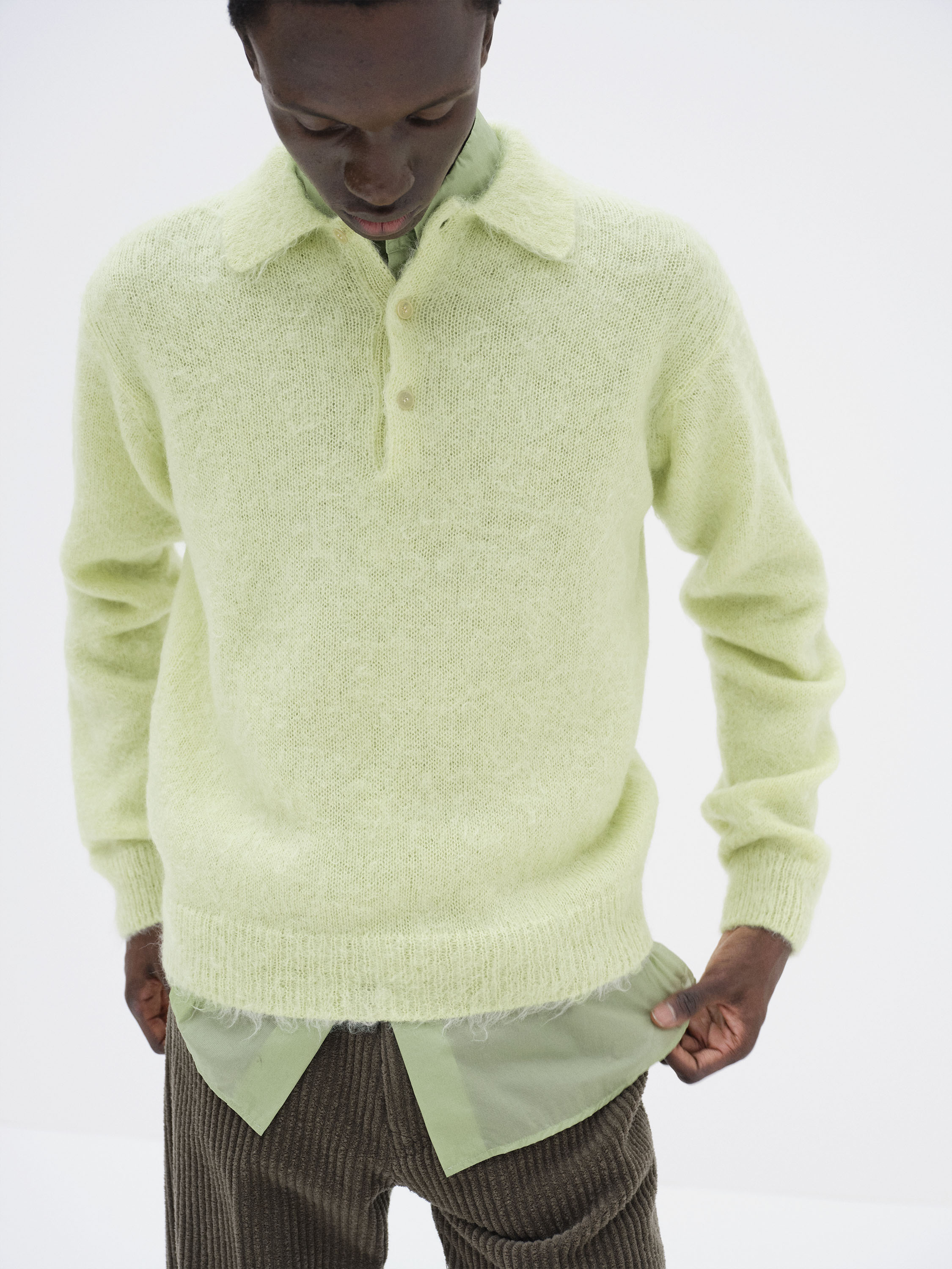BRUSHED SUPER KID MOHAIR KNIT POLO 詳細画像 LIGHT LIME 2
