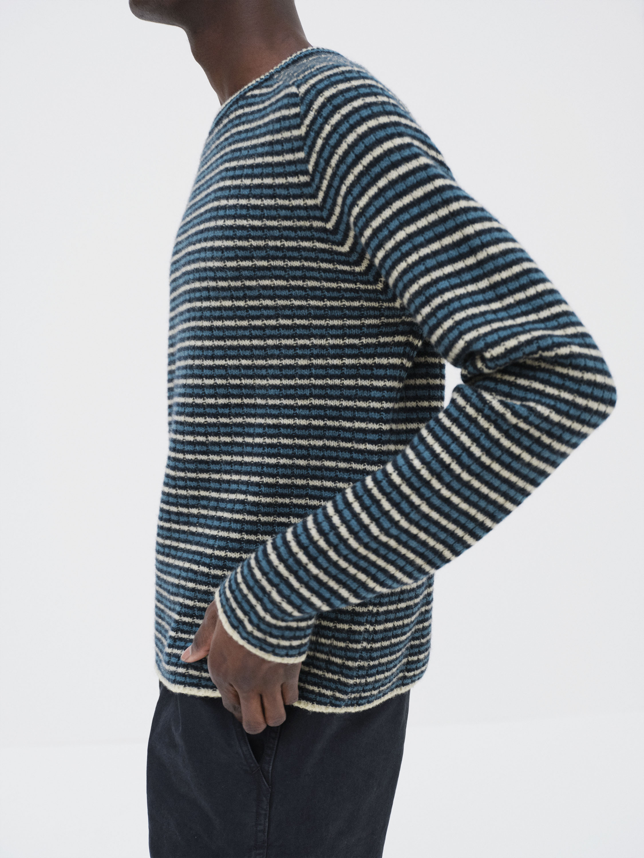 SHETLAND WOOL CASHMERE RIB KNIT P/O 詳細画像 NAVY STRIPE 3