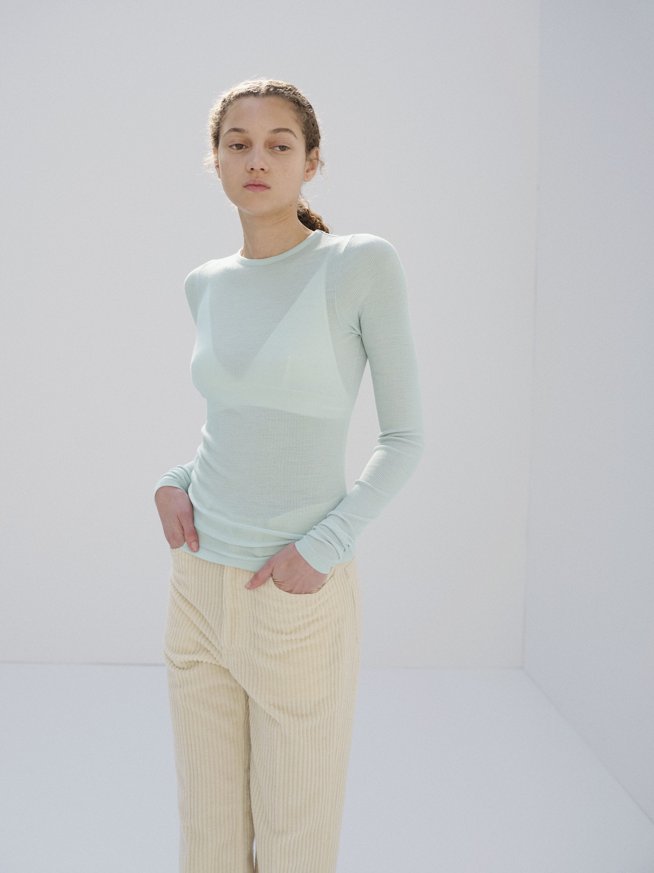 WOOL SILK SOFT RIB L/S TEE 詳細画像 LIGHT BLUE 2