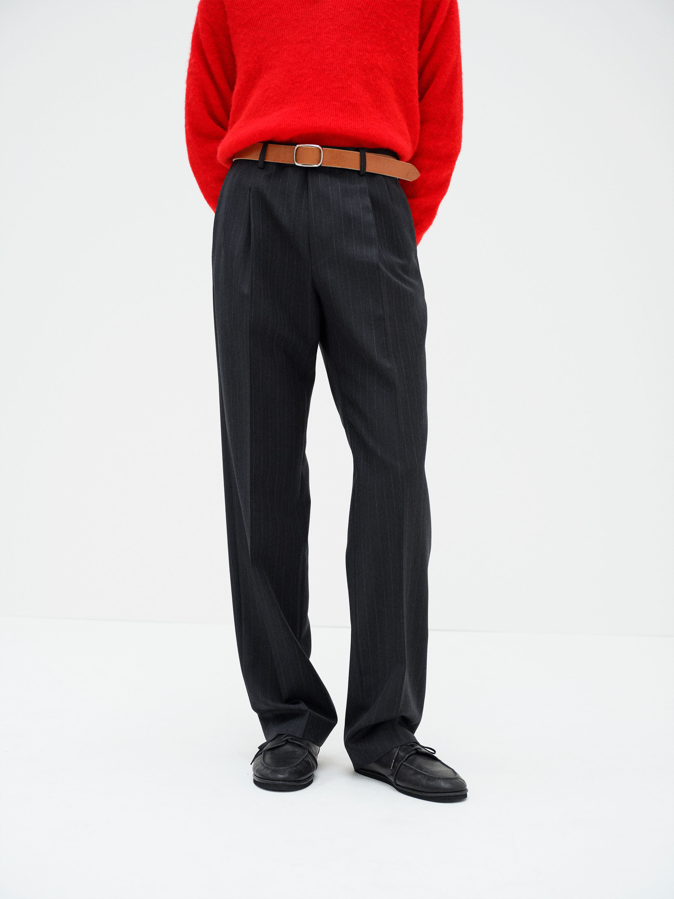 BLUEFACED WOOL TWO-TUCK SLACKS 詳細画像 CHARCOAL NAVY STRIPE 1