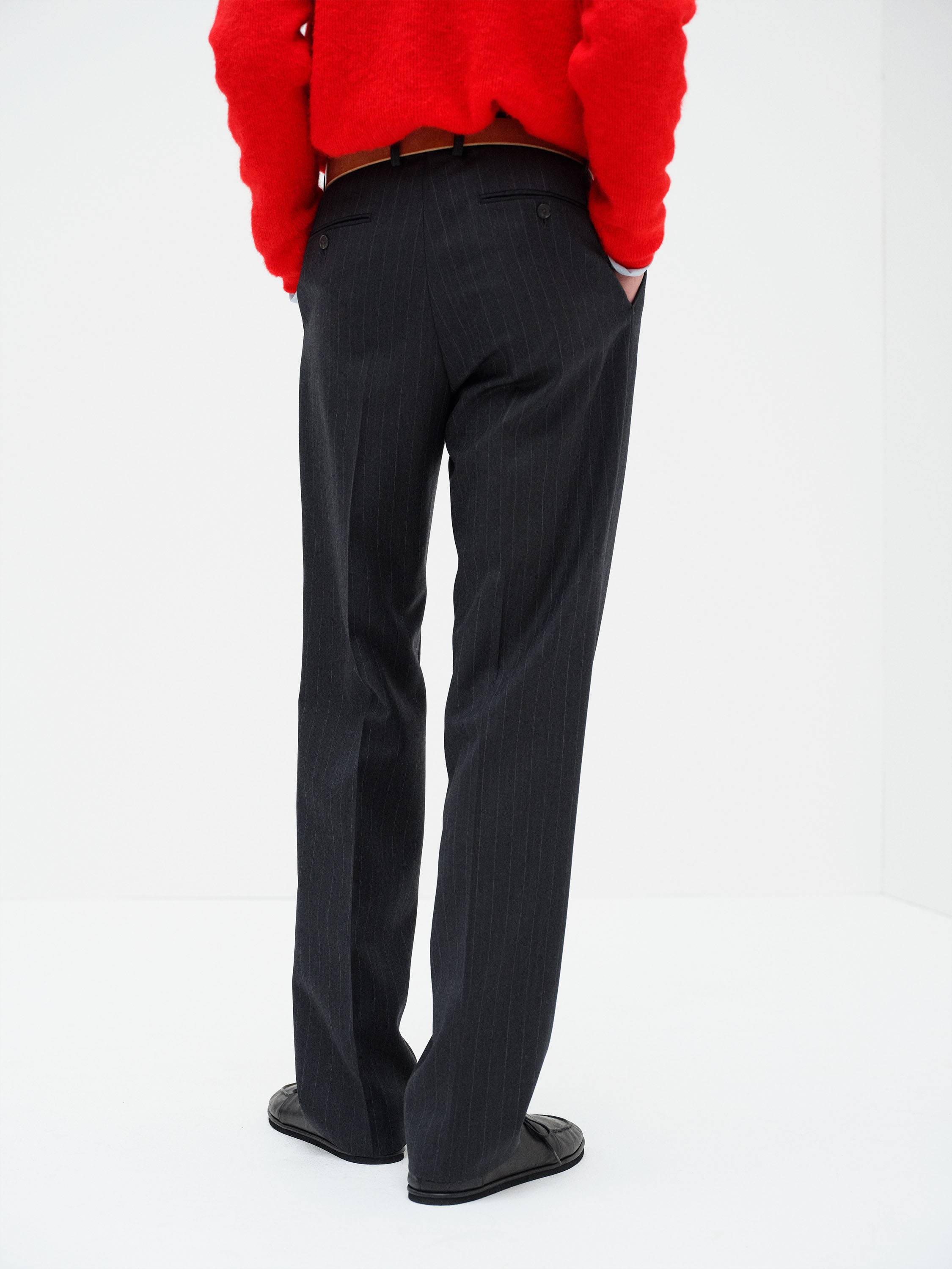 BLUEFACED WOOL TWO-TUCK SLACKS 詳細画像 CHARCOAL NAVY STRIPE 4