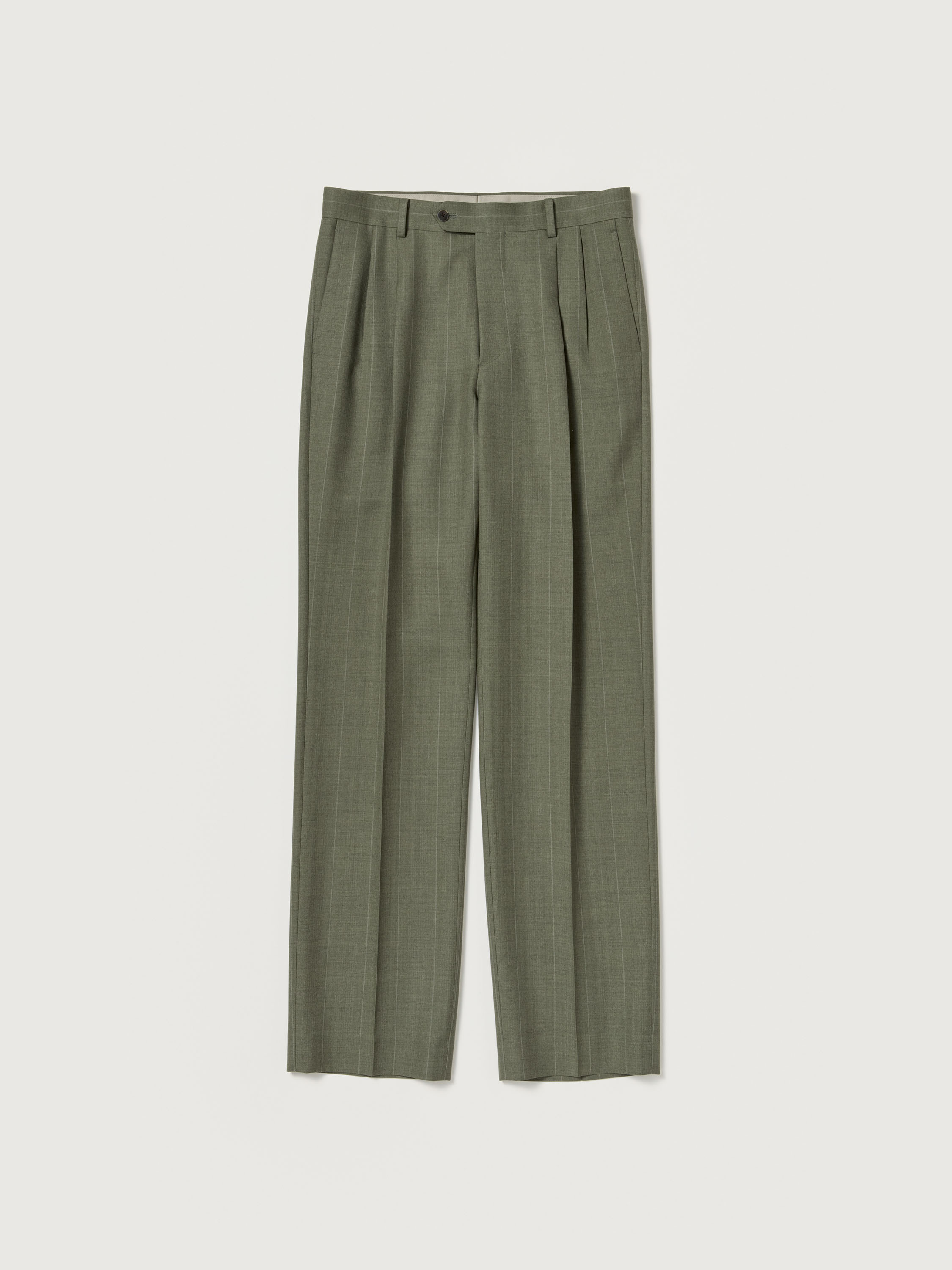 BLUEFACED WOOL TWO-TUCK SLACKS 詳細画像 OLIVE GRAY STRIPE 1
