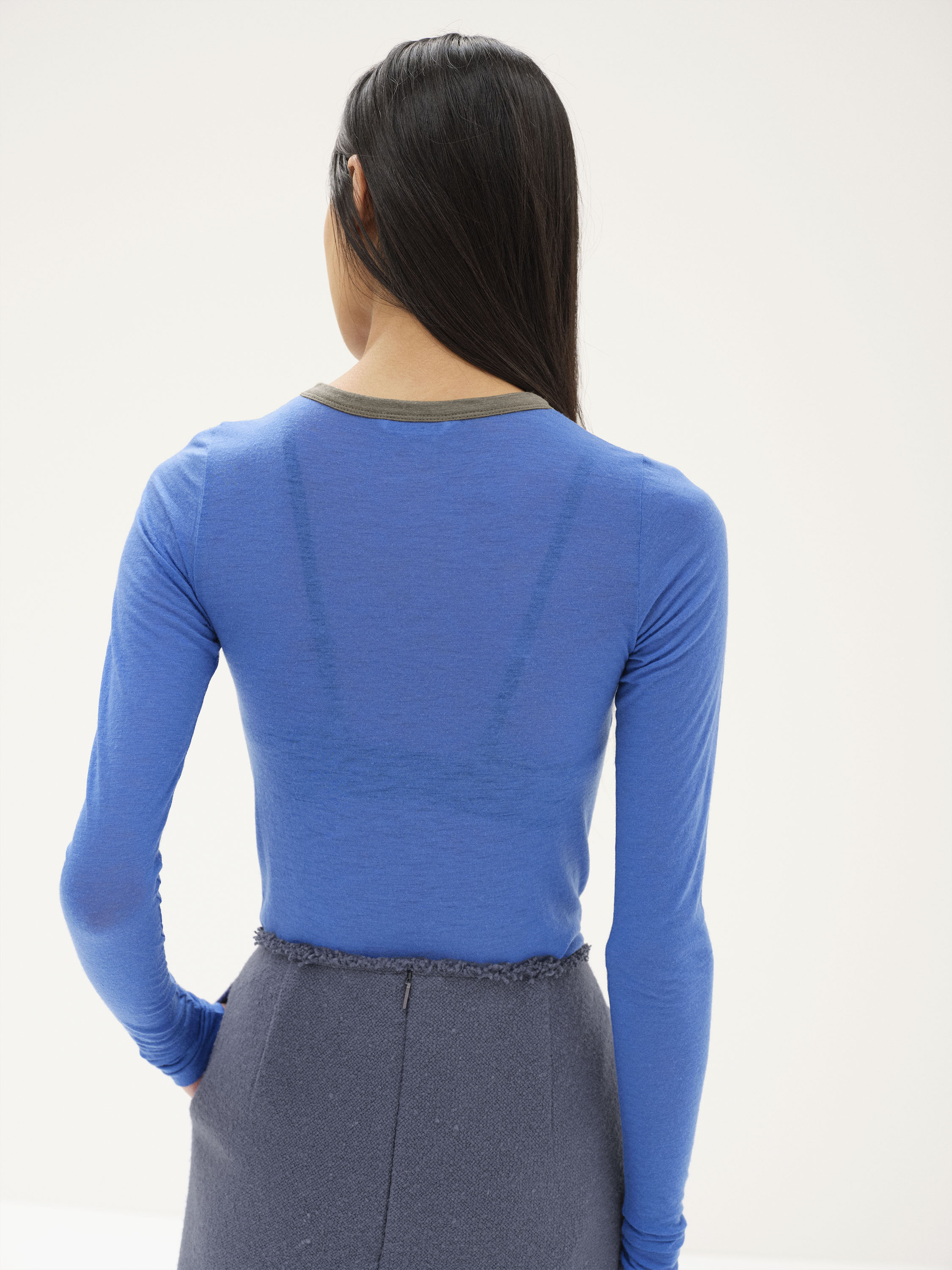 FLUFFY CASHMERE NYLON JERSEY RINGER L/S TEE 詳細画像 BLUE 3