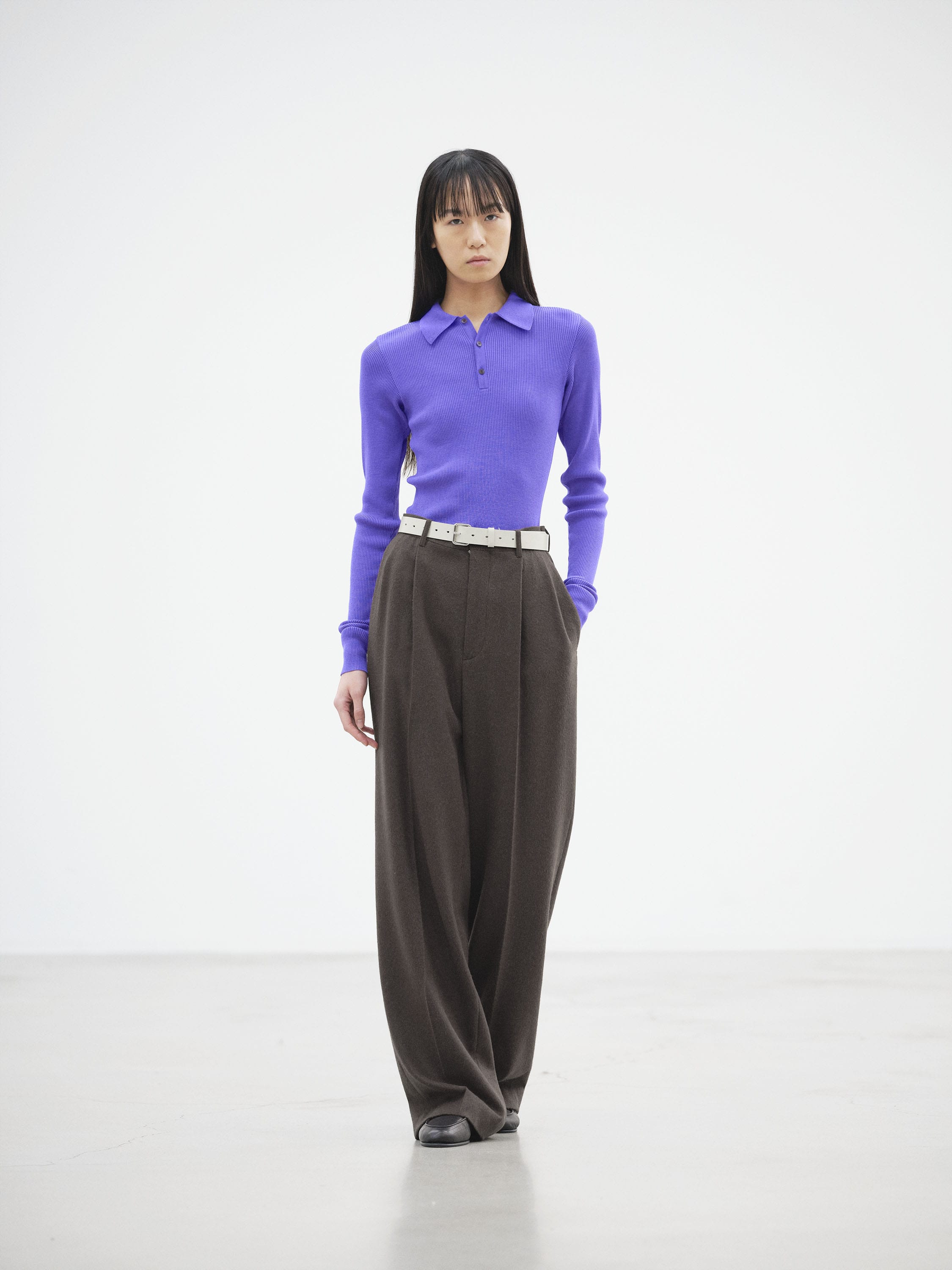 SUPER FINE WOOL HIGH GAUGE RIB KNIT POLO 詳細画像 PURPLE 2