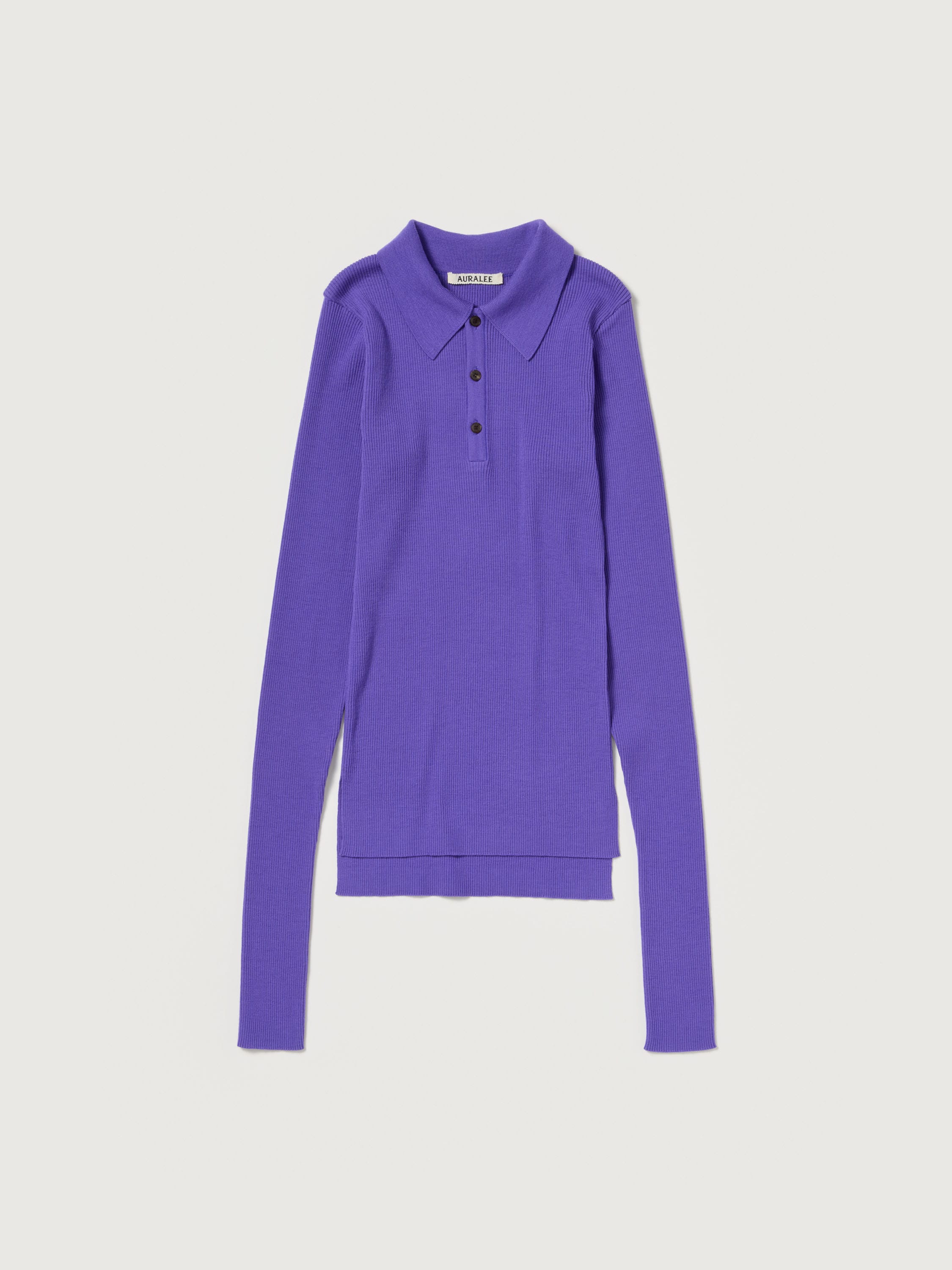 SUPER FINE WOOL HIGH GAUGE RIB KNIT POLO 詳細画像 PURPLE 5