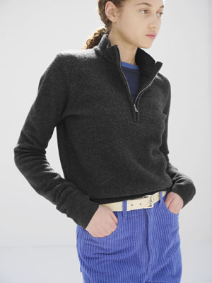SMOOTH FULLED WOOL KNIT HALF ZIP P/O