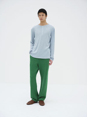 WOOL SILK SOFT RIB HENLEY