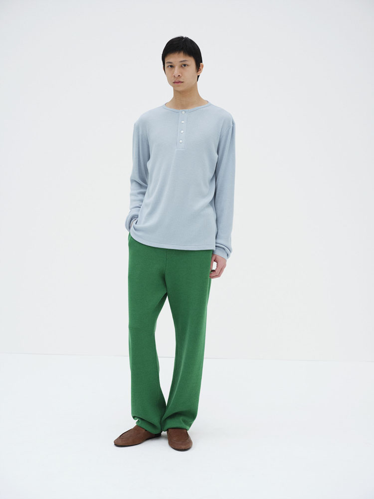 WOOL SILK SOFT RIB HENLEY