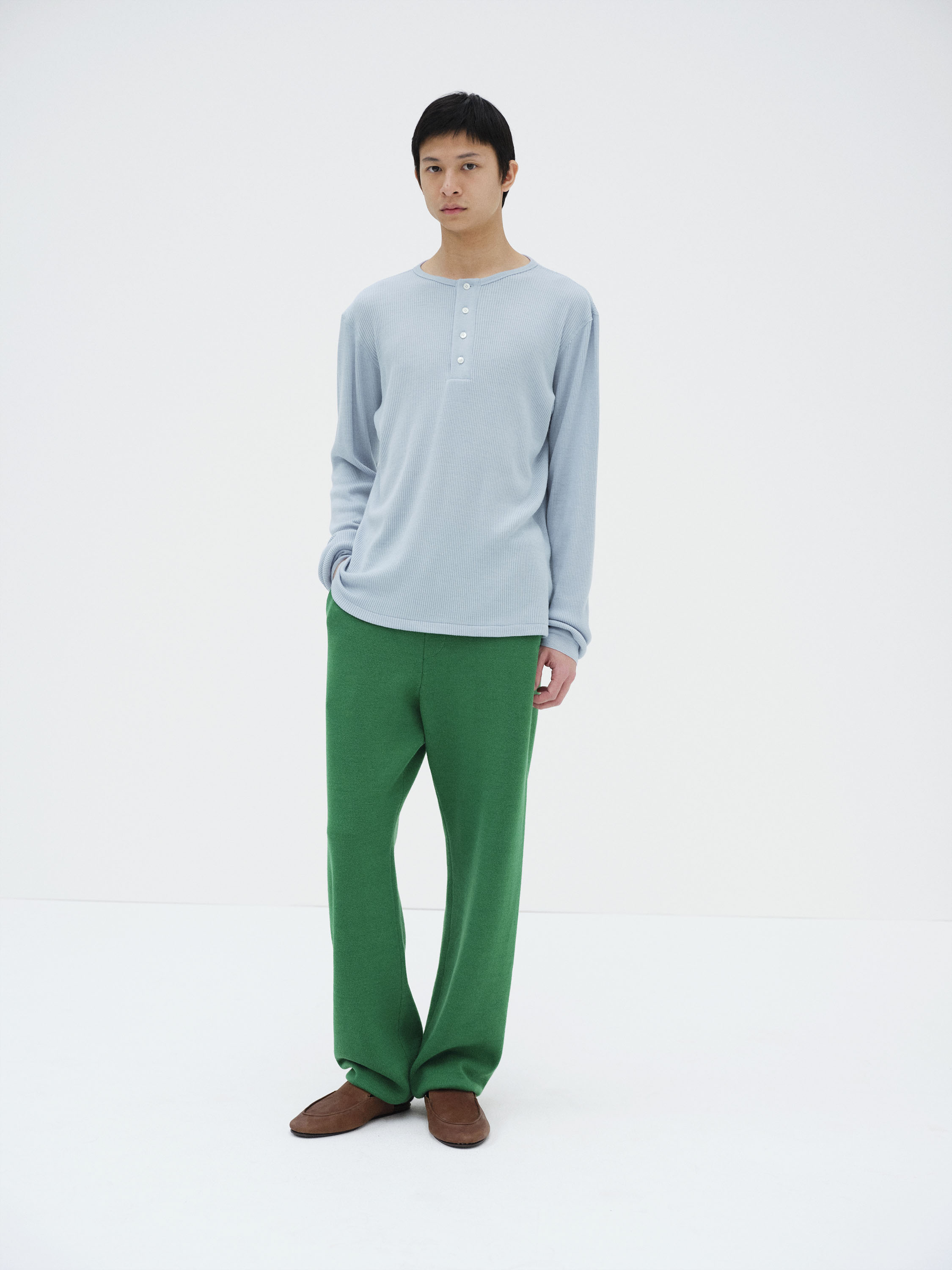WOOL SILK SOFT RIB HENLEY 詳細画像 LIGHT BLUE 1