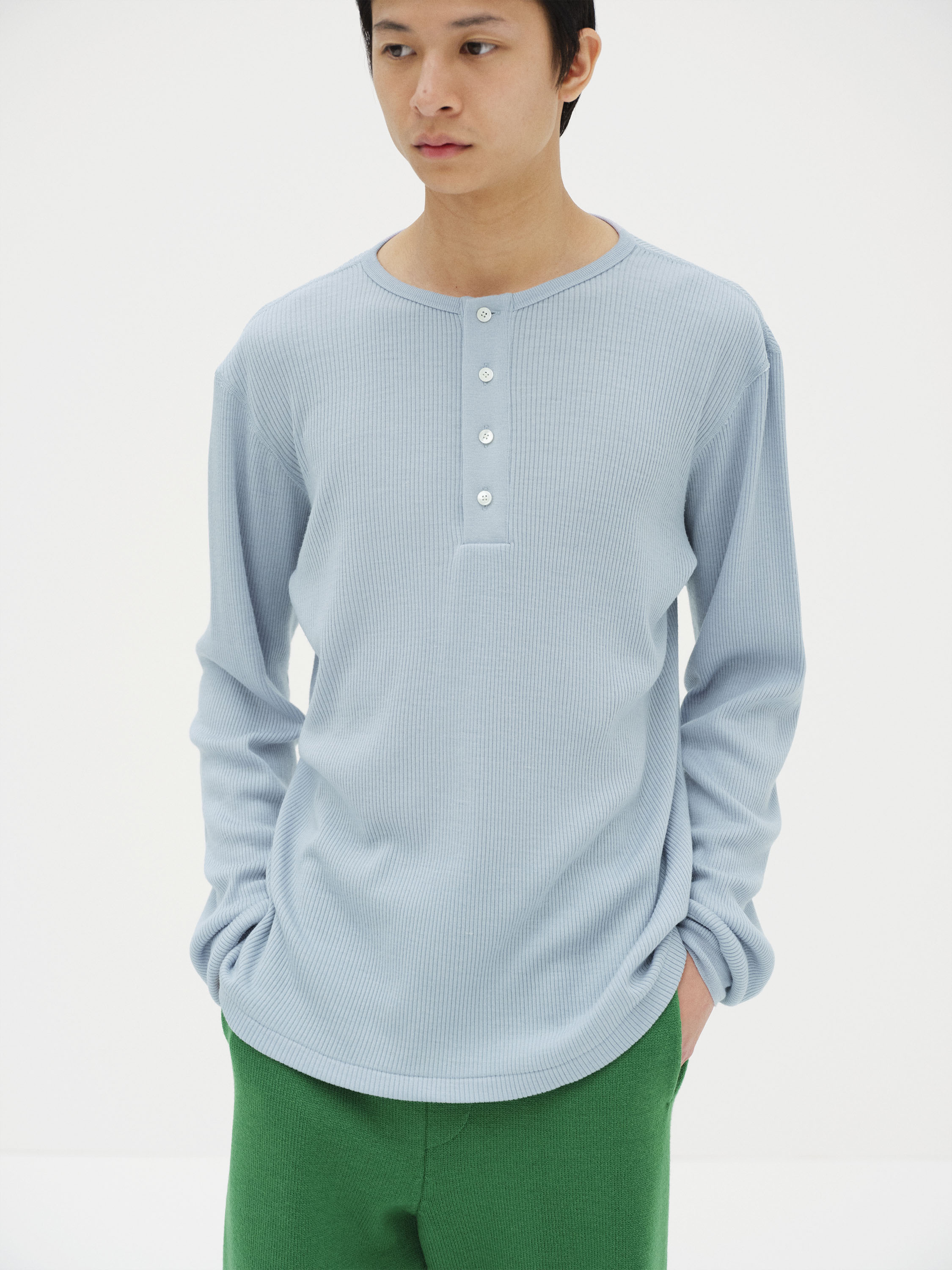 WOOL SILK SOFT RIB HENLEY 詳細画像 LIGHT BLUE 2