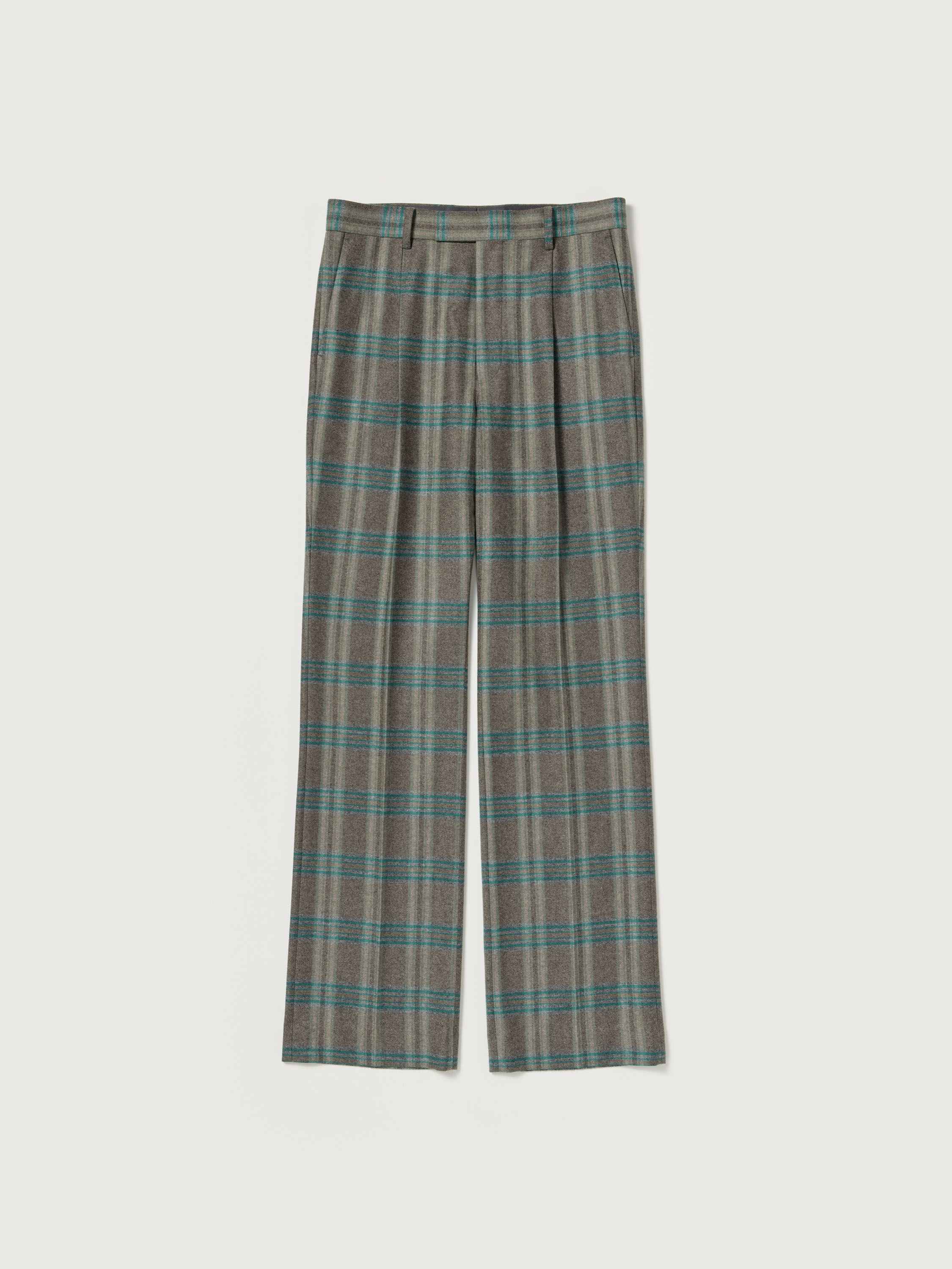 WOOL FULLING FLANNEL ONE-TUCK SLACKS 詳細画像 TOP BROWN GREEN CHECK 5