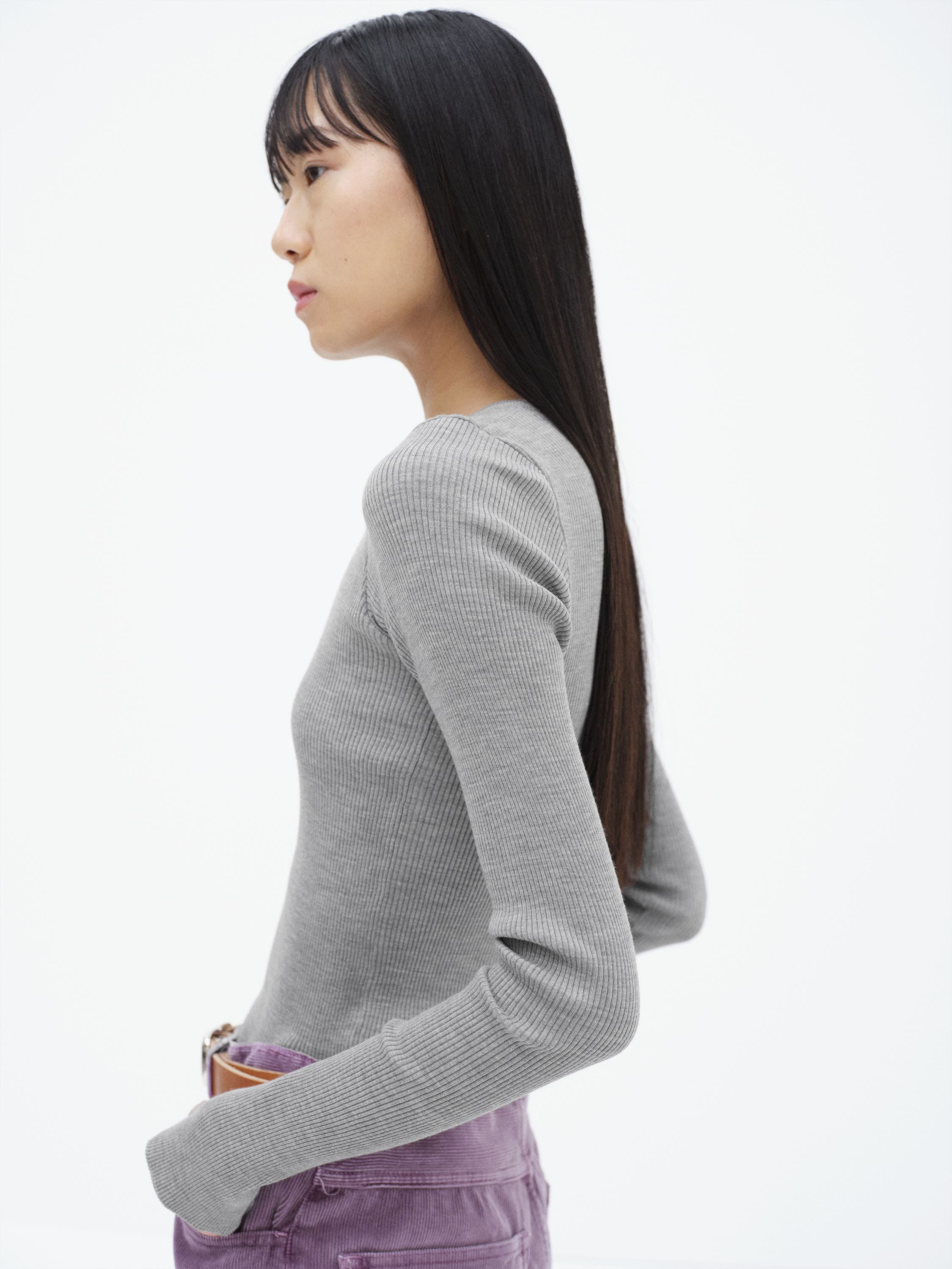SUPER FINE WOOL HIGH GAUGE RIB KNIT P/O 詳細画像 TOP GRAY 2