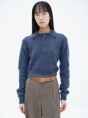 BRUSHED SUPER KID MOHAIR KNIT POLO