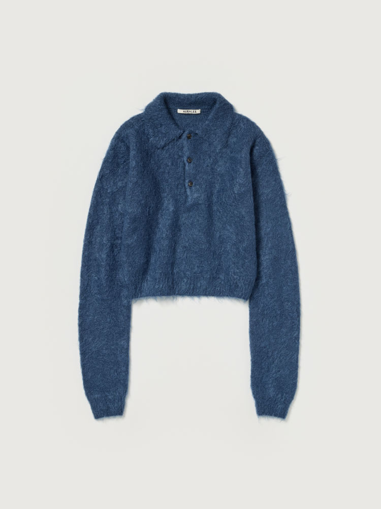 BRUSHED SUPER KID MOHAIR KNIT POLO