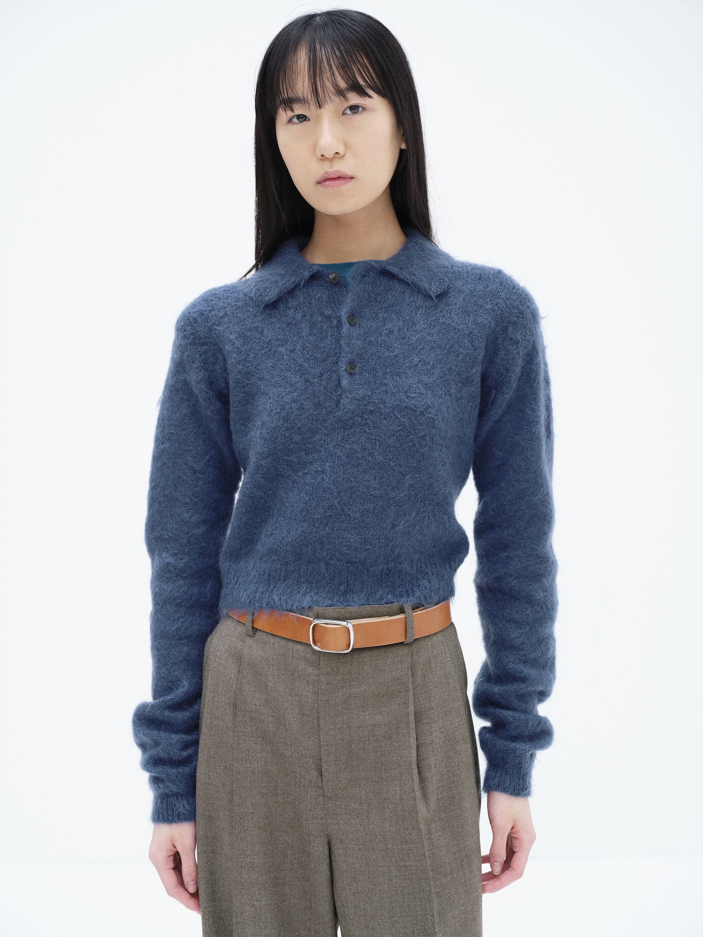 BRUSHED SUPER KID MOHAIR KNIT POLO 詳細画像 LIGHT NAVY 1