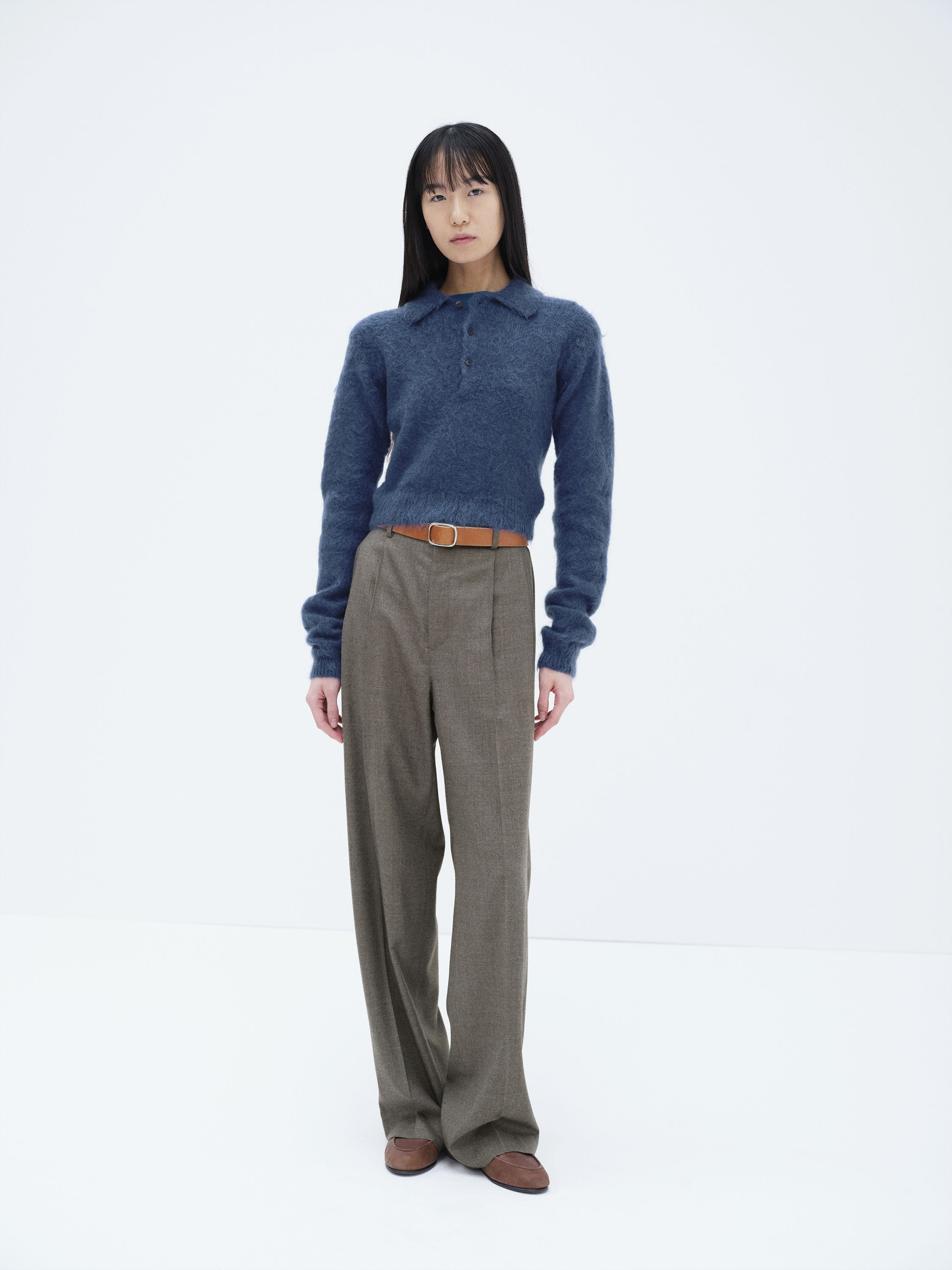 BRUSHED SUPER KID MOHAIR KNIT POLO 詳細画像 LIGHT NAVY 2