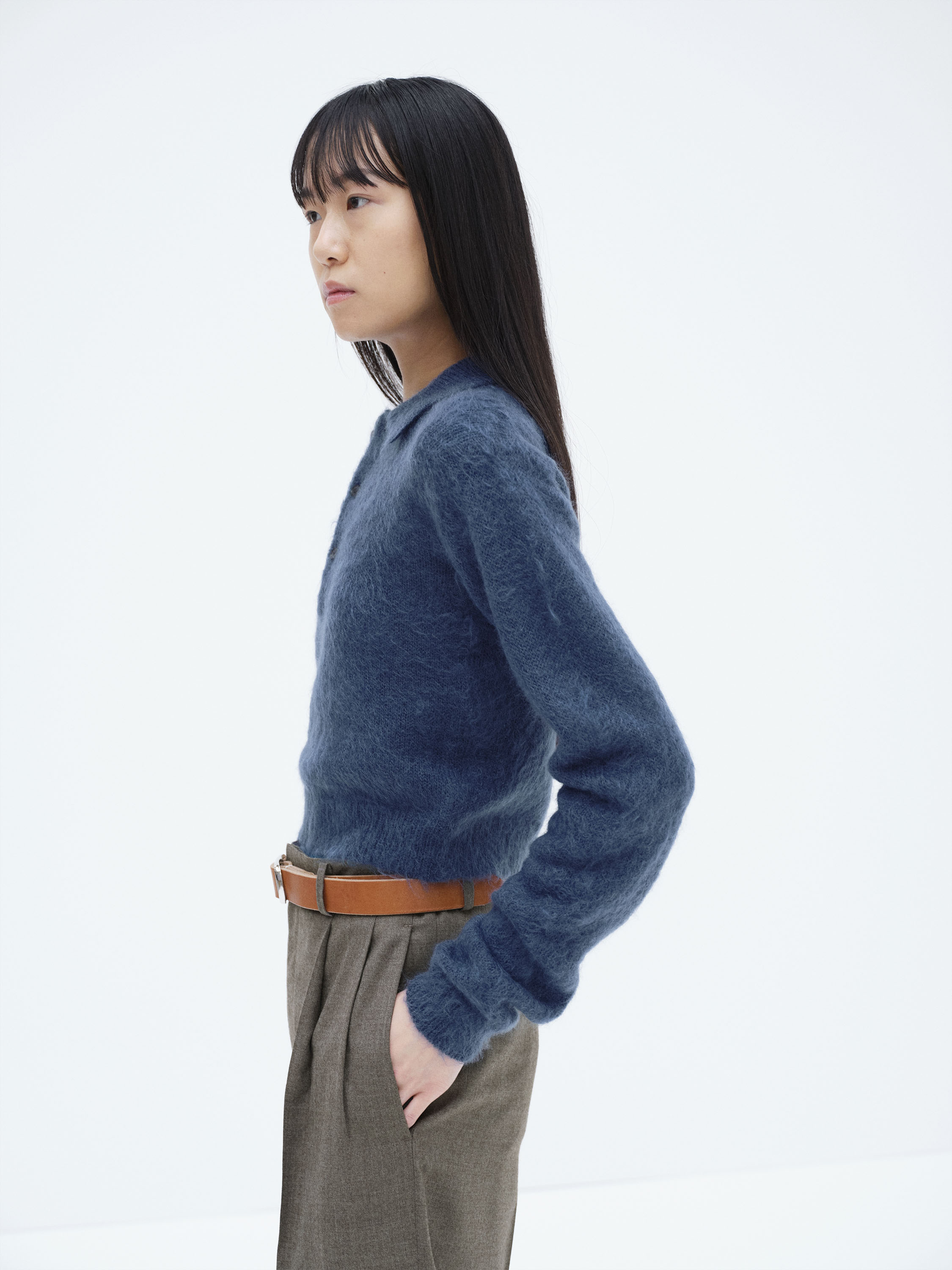 BRUSHED SUPER KID MOHAIR KNIT POLO 詳細画像 LIGHT NAVY 3