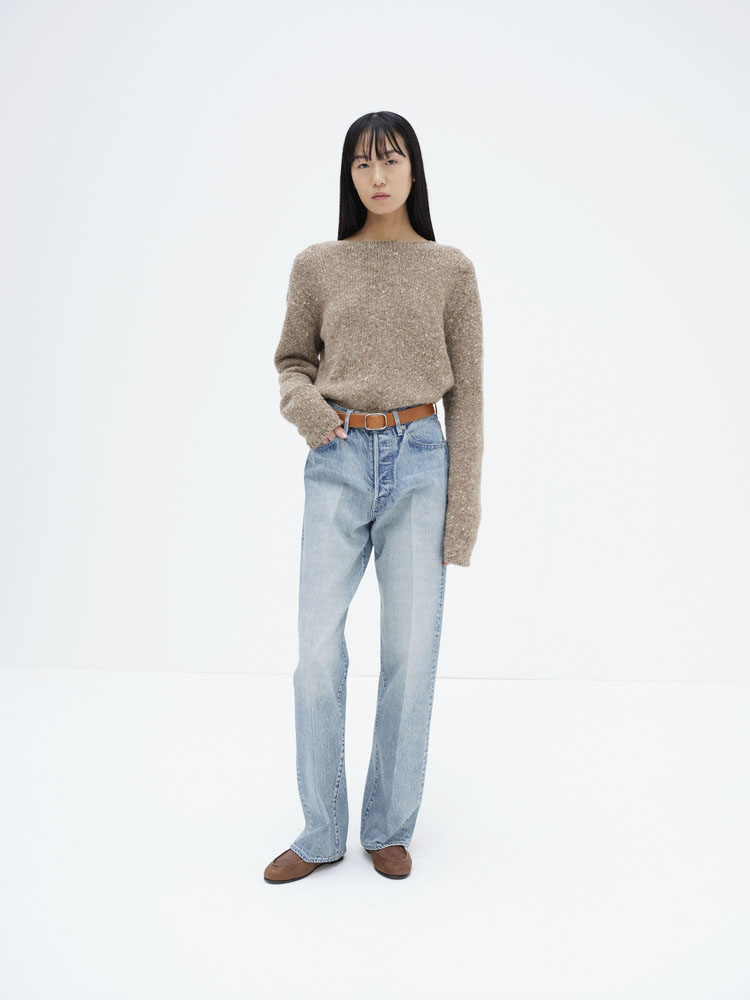 FADED HEAVY DENIM CENTER-PLEATED PANTS