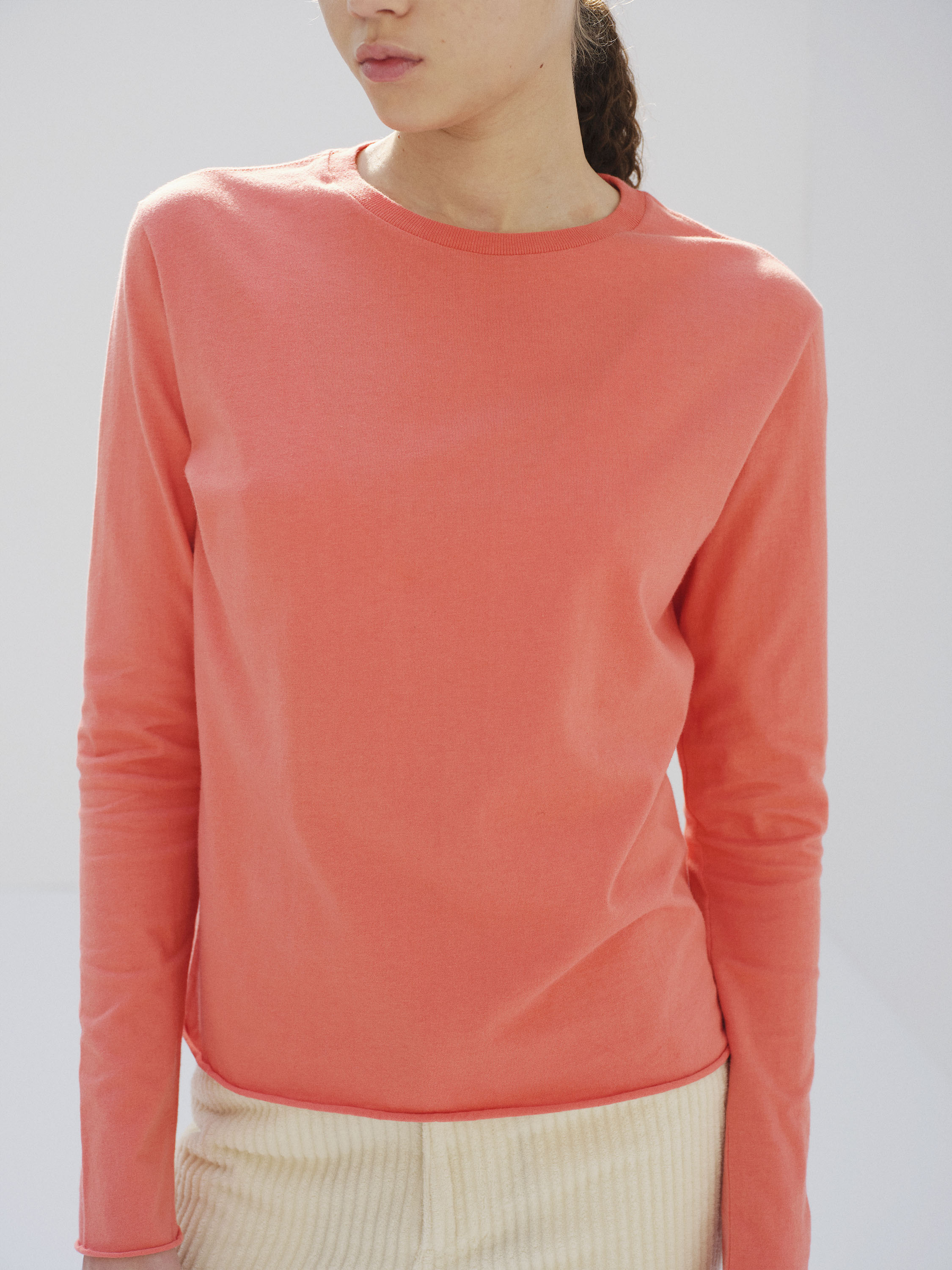 BRUSHED ORGANIC COTTON CASHMERE JERSEY L/S TEE 詳細画像 CORAL PINK 2