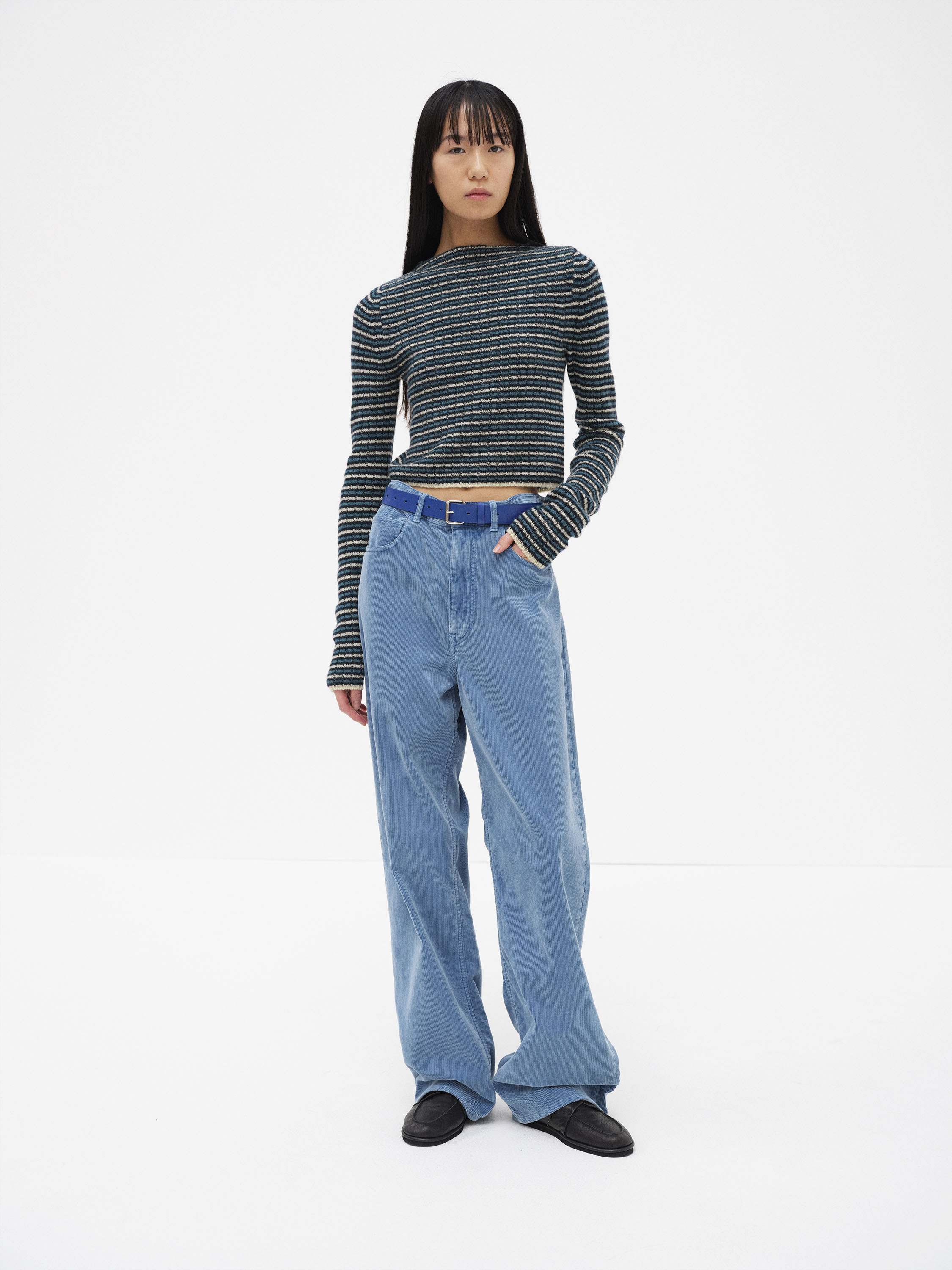 SHETLAND WOOL CASHMERE RIB KNIT BOAT-NECK P/O 詳細画像 NAVY STRIPE 1