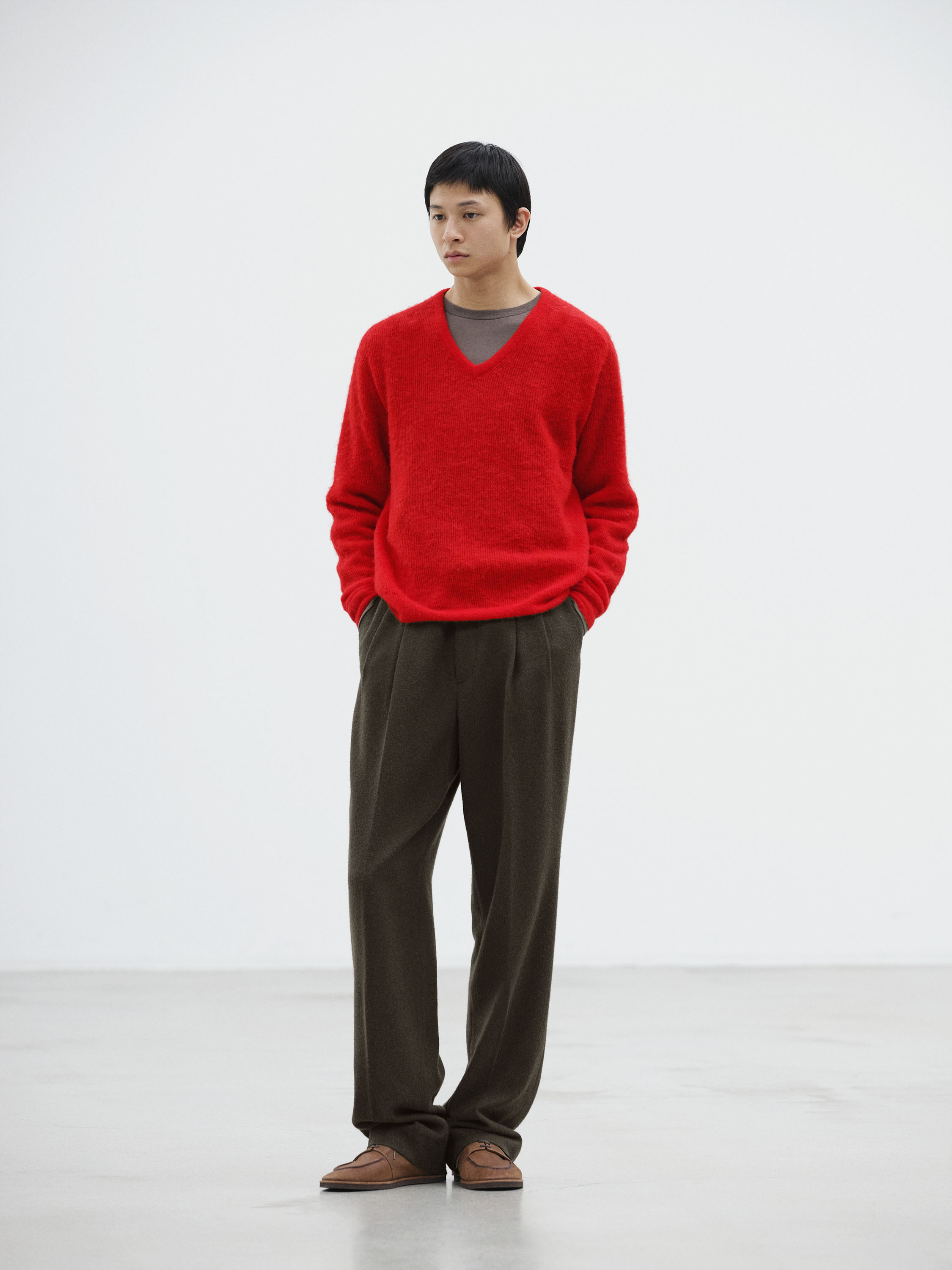 BABY CAMEL FLANNEL TWO-TUCK SLACKS 詳細画像 DARK BROWN 1