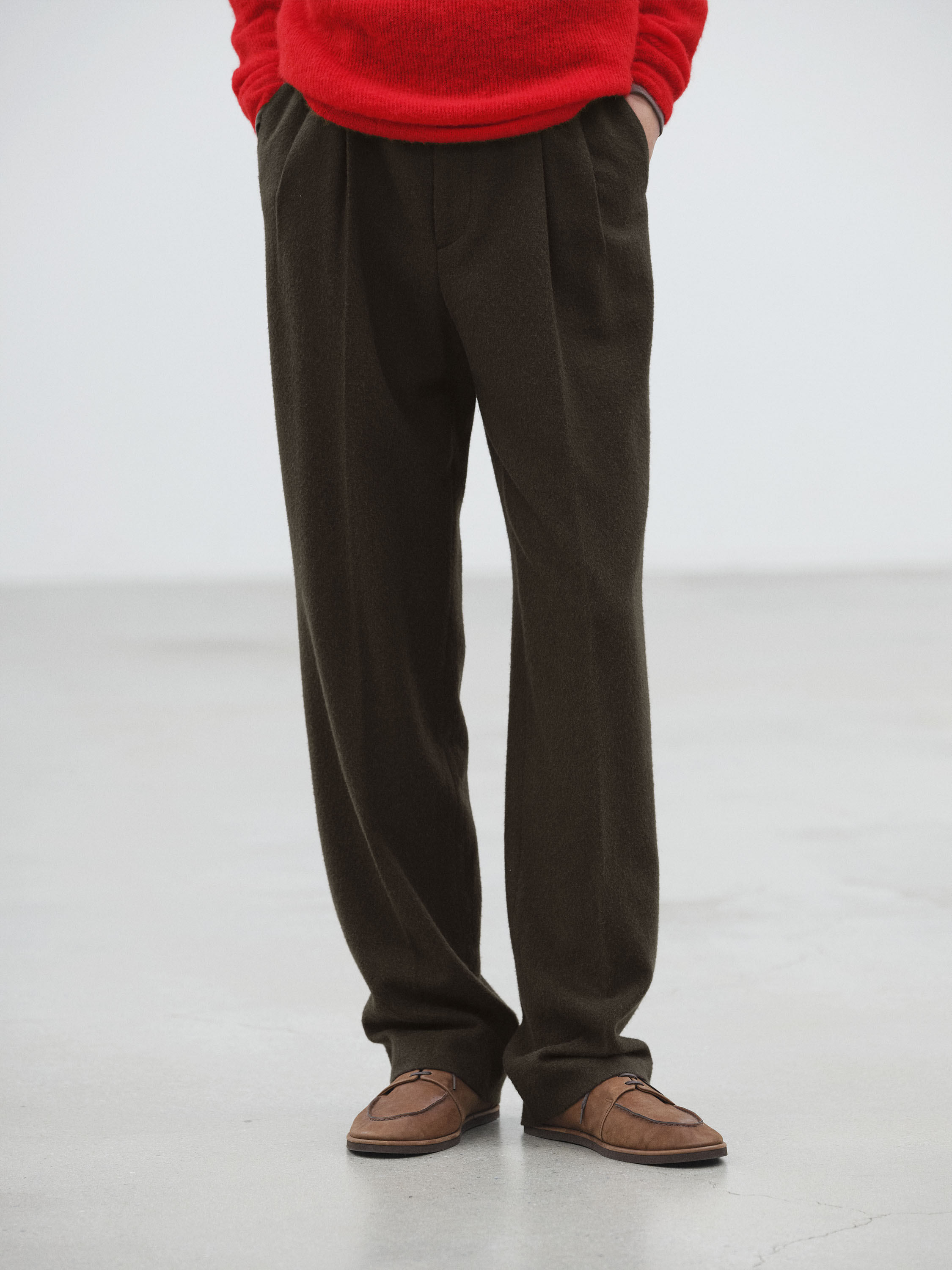BABY CAMEL FLANNEL TWO-TUCK SLACKS 詳細画像 DARK BROWN 2