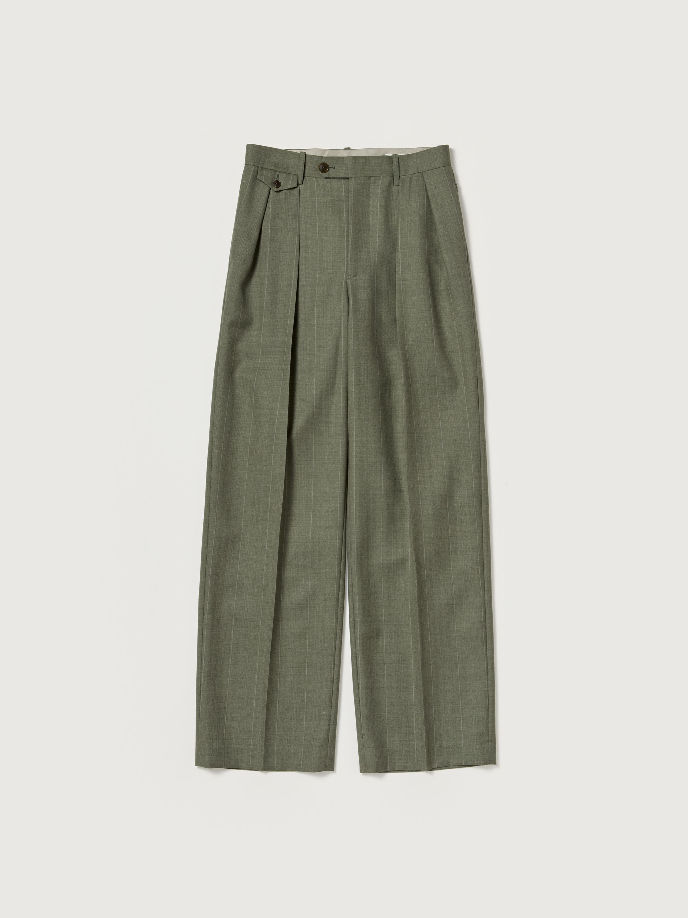 BLUEFACED WOOL TWO-TUCK SLACKS 詳細画像 OLIVE GRAY STRIPE 5