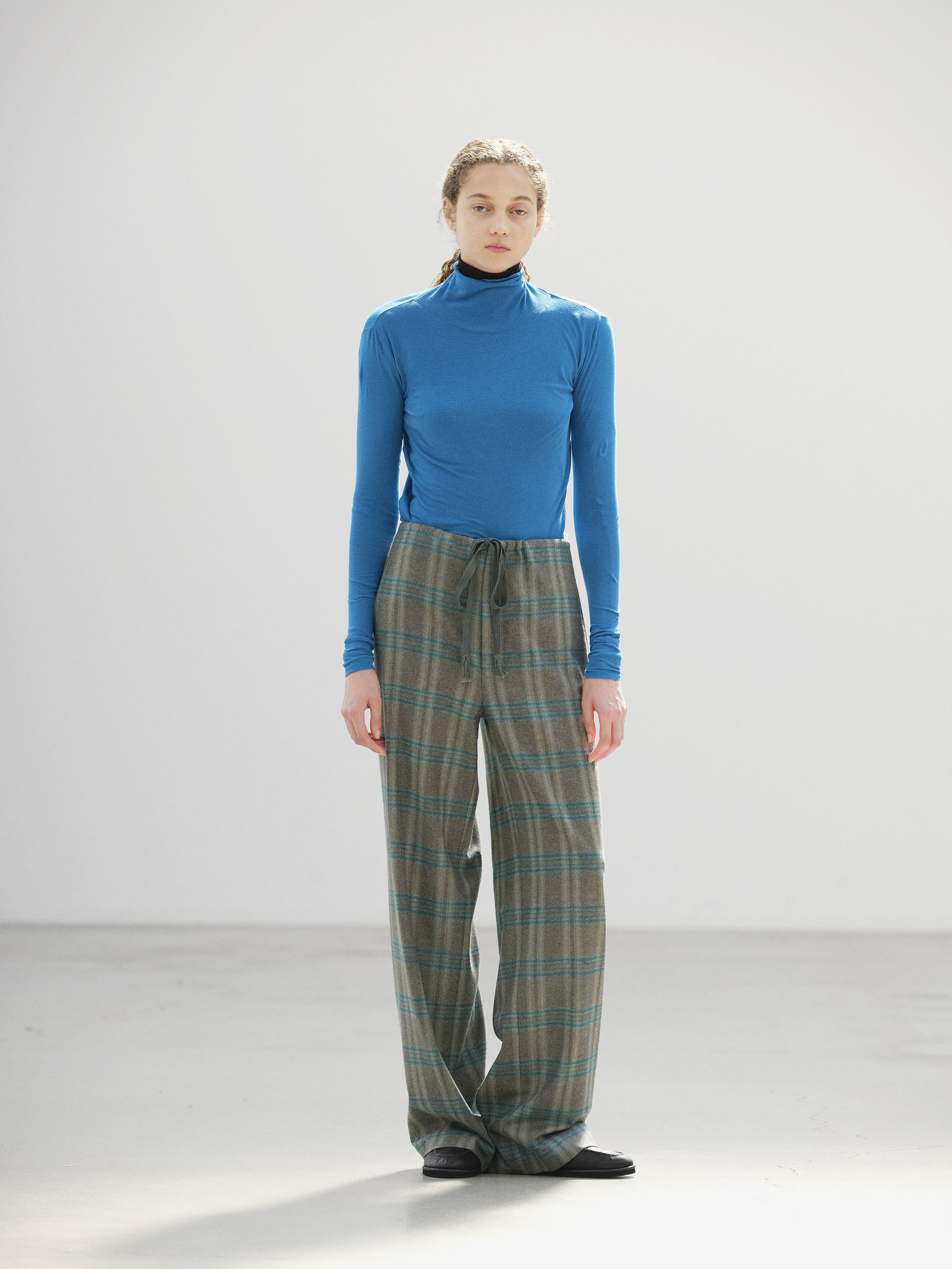 WOOL FULLING FLANNEL DRAWSTRING PANTS 詳細画像 TOP BROWN GREEN CHECK 1