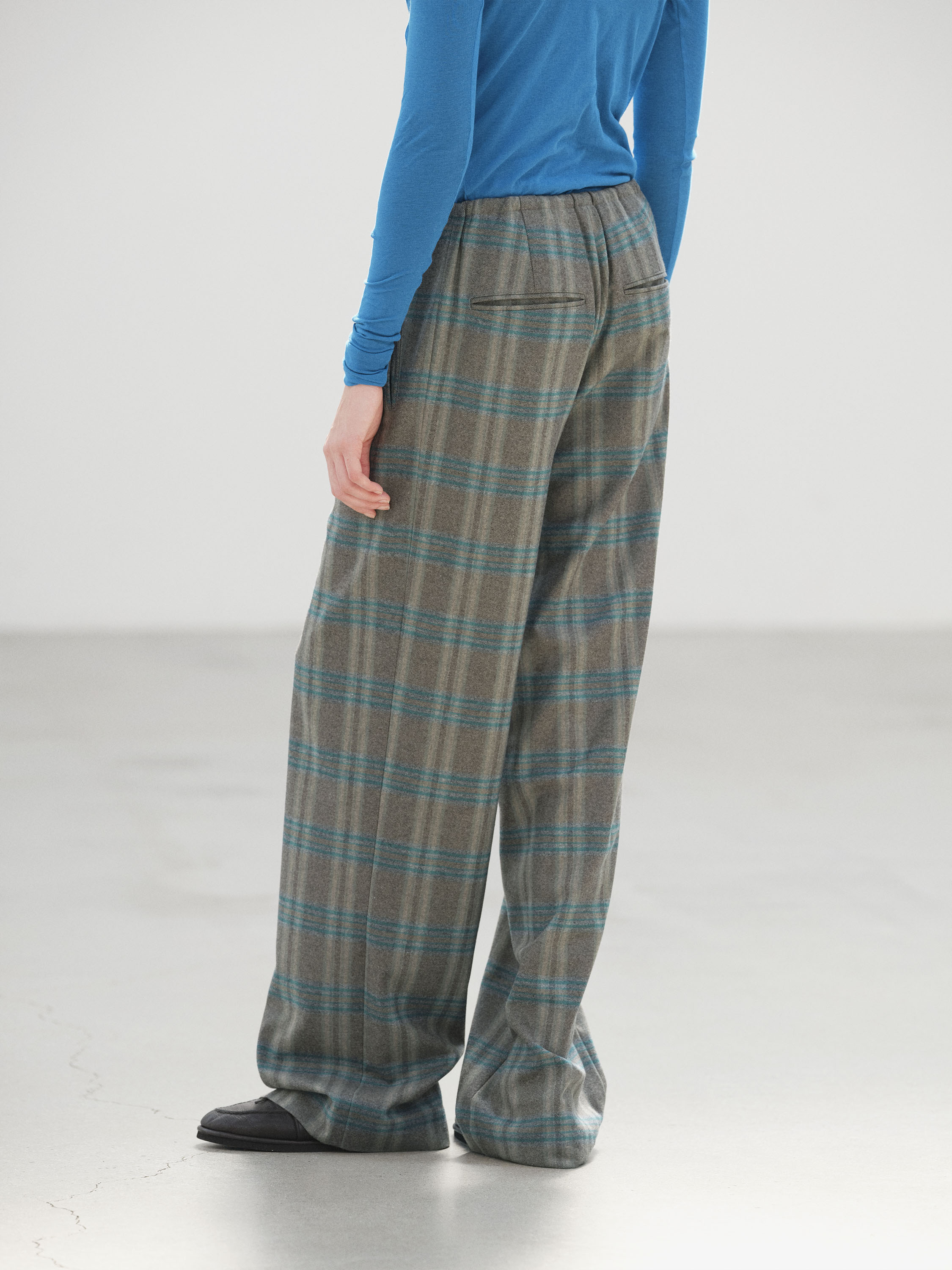 WOOL FULLING FLANNEL DRAWSTRING PANTS 詳細画像 TOP BROWN GREEN CHECK 4