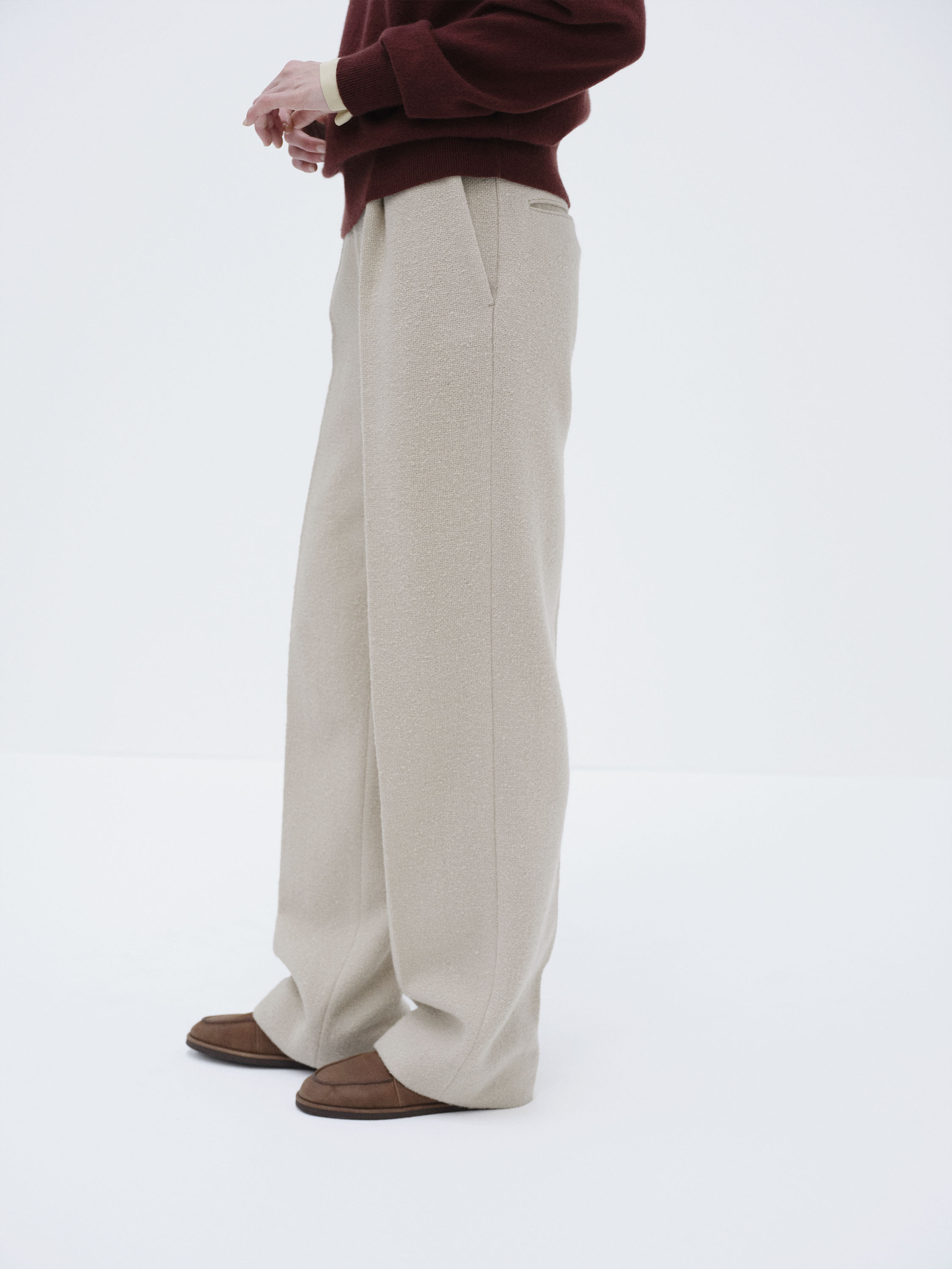 HOMESPUN TWEED ONE-TUCK SLACKS 詳細画像 IVORY BEIGE 3