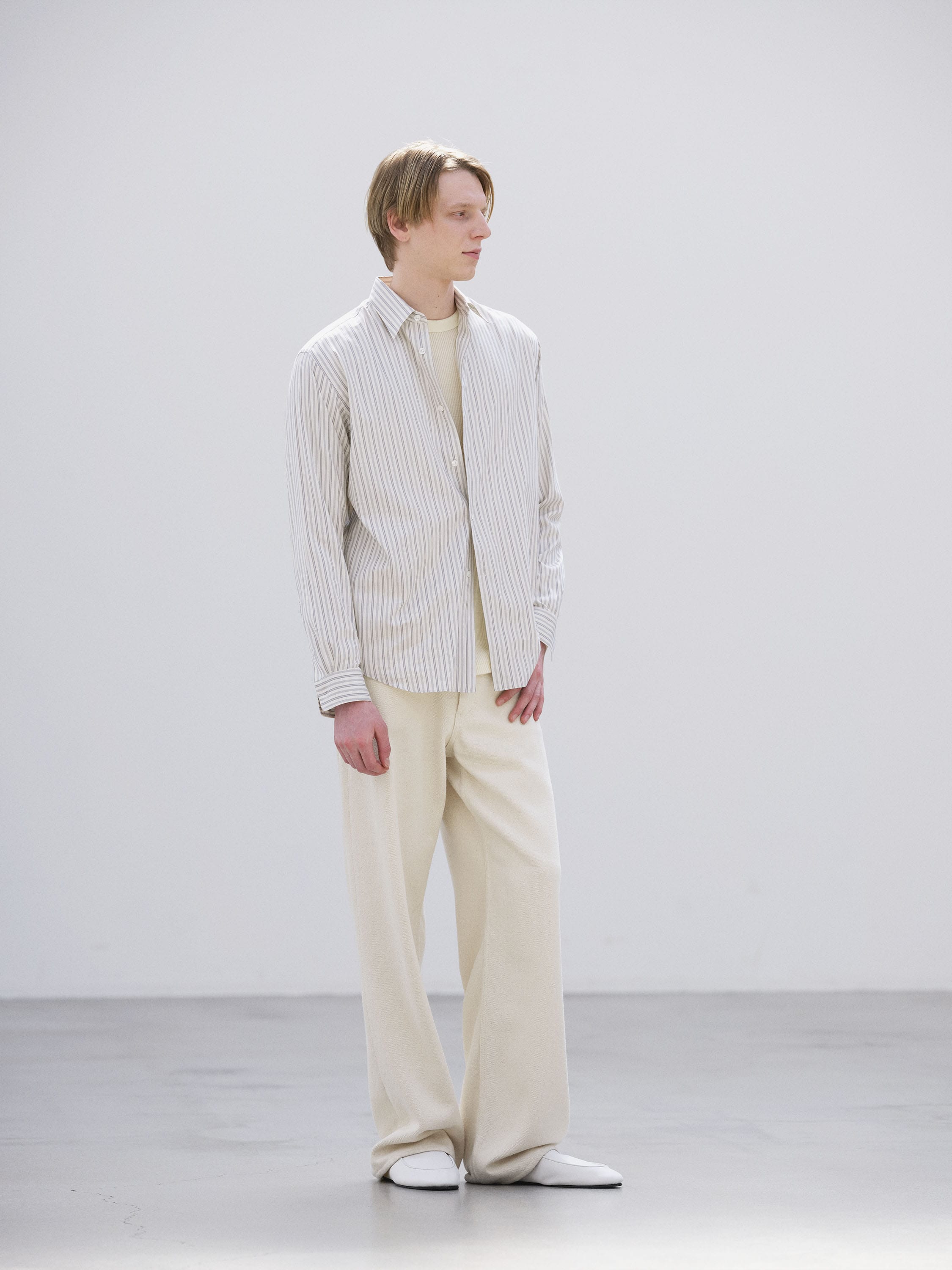 COTTON SILK STRIPE SHIRT 詳細画像 LIGHT GRAY STRIPE 1