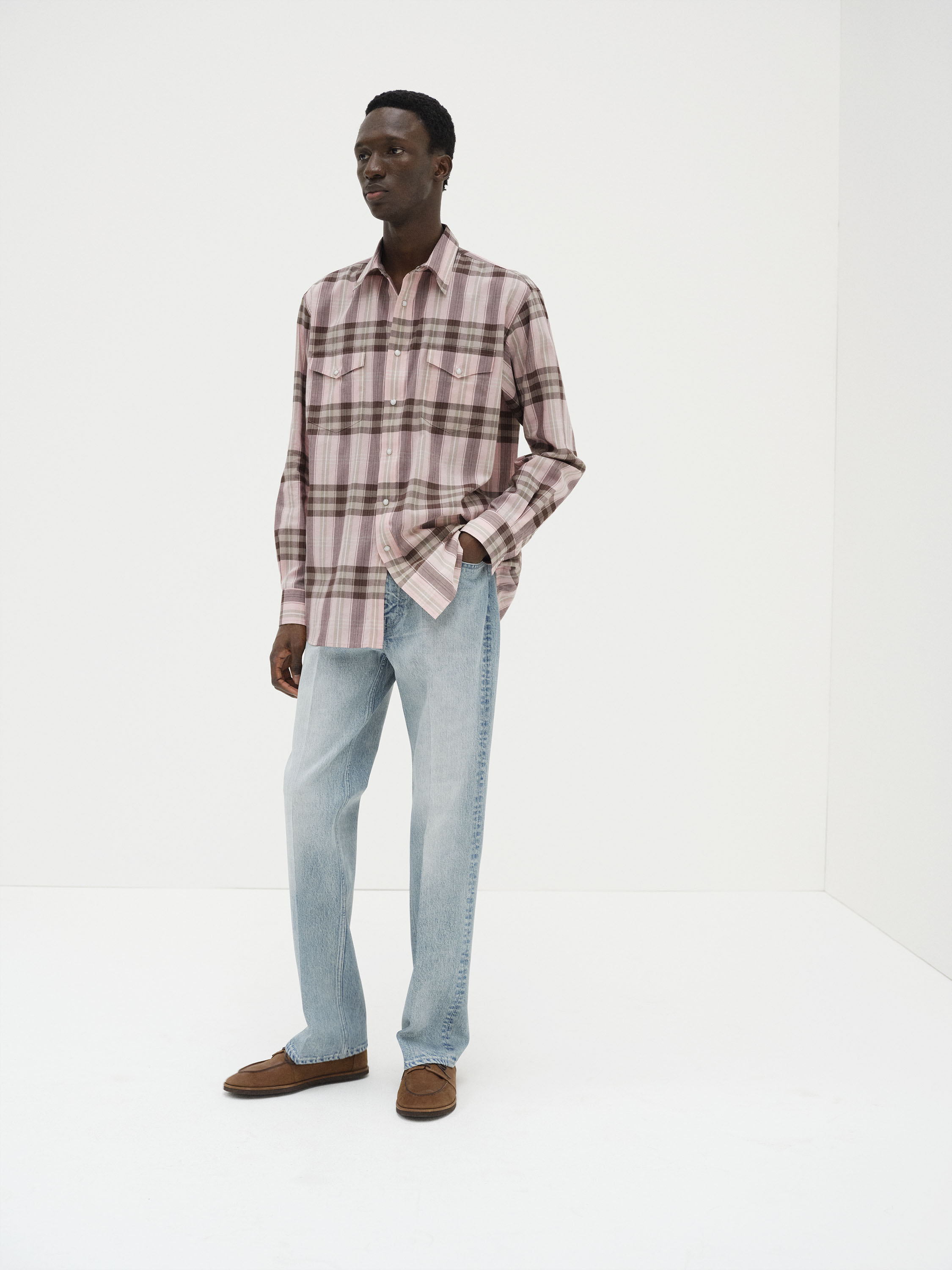 HIGH TWIST COTTON SILK CHECK SHIRT 詳細画像 PINK CHECK 1