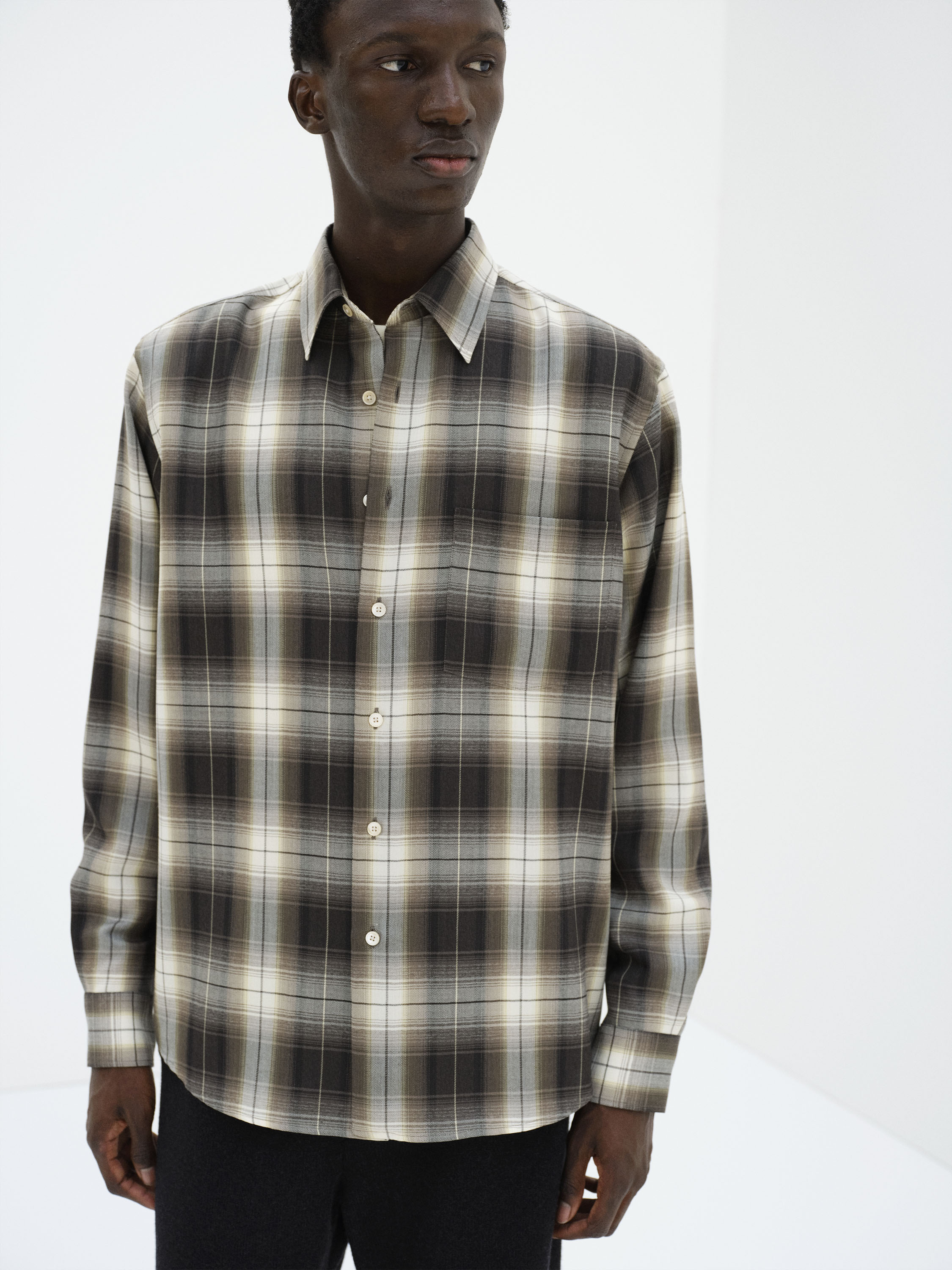 SUPER LIGHT WOOL CHECK SHIRT 詳細画像 BROWN CHARCOAL CHECK 2