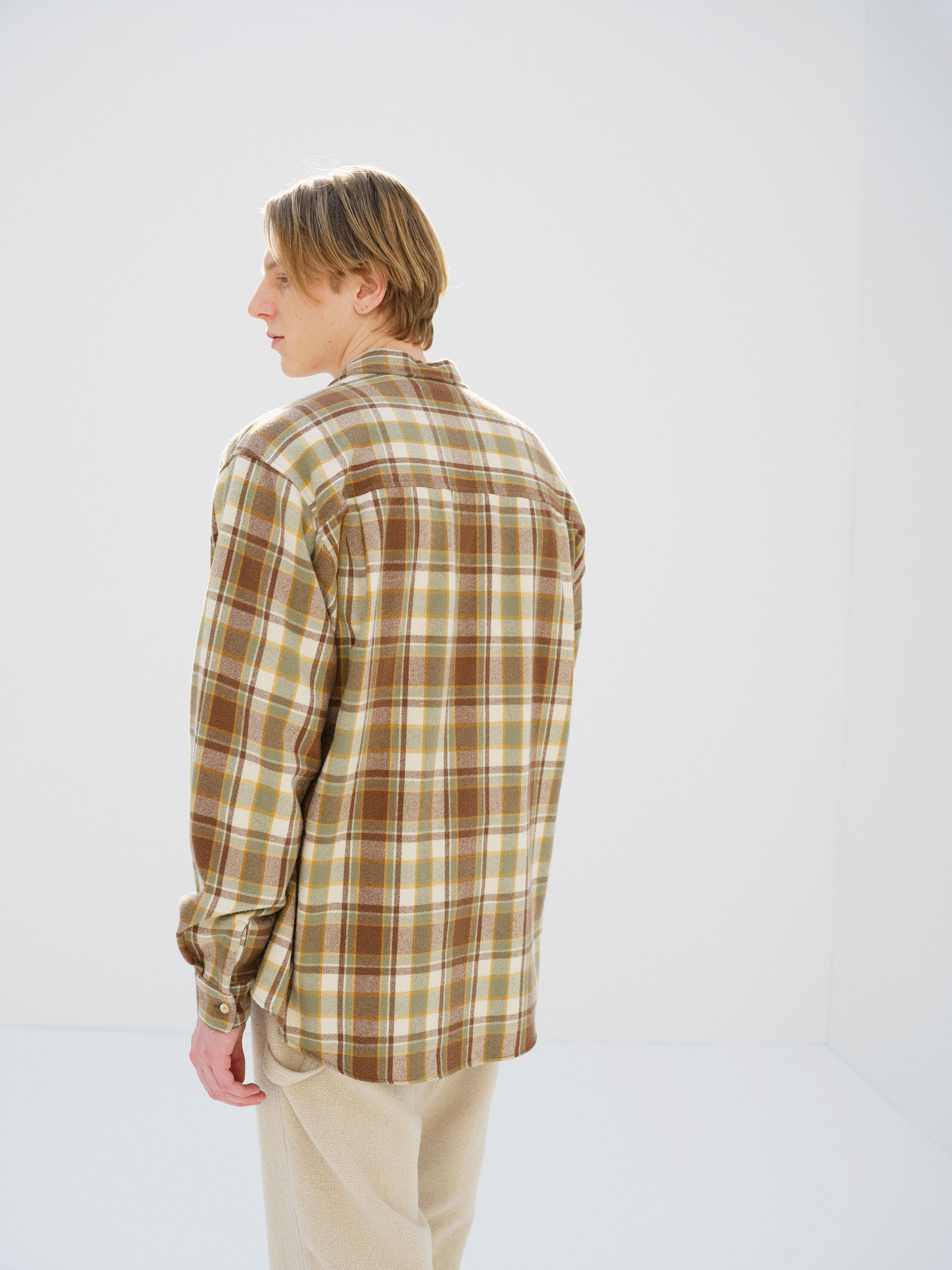 CASHMERE SILK CHECKED FLANNEL BIG SHIRT 詳細画像 BROWN CHECK 3