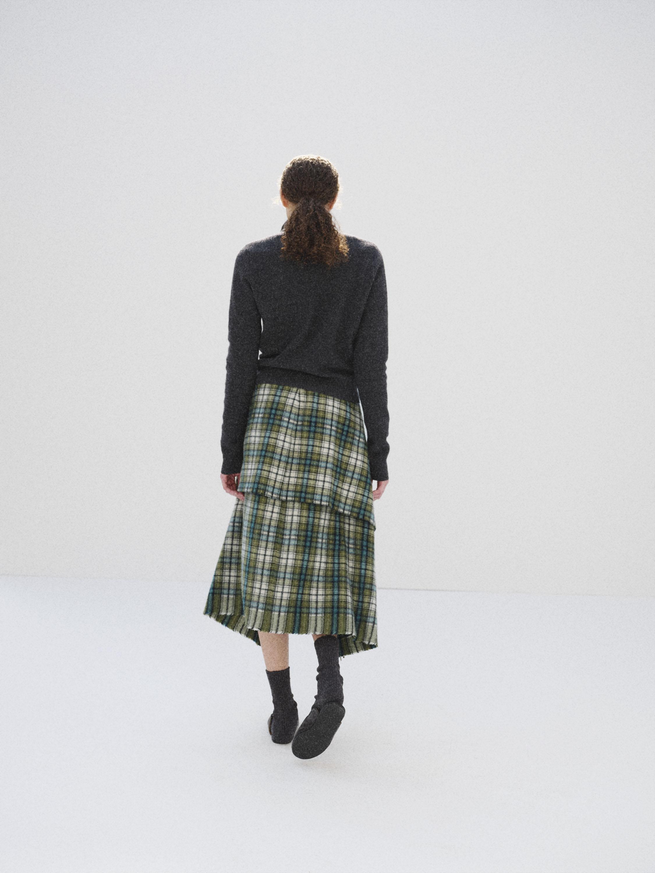 CASHMERE CHECK WRAP SKIRT 詳細画像 MOSS GREEN CHECK 6