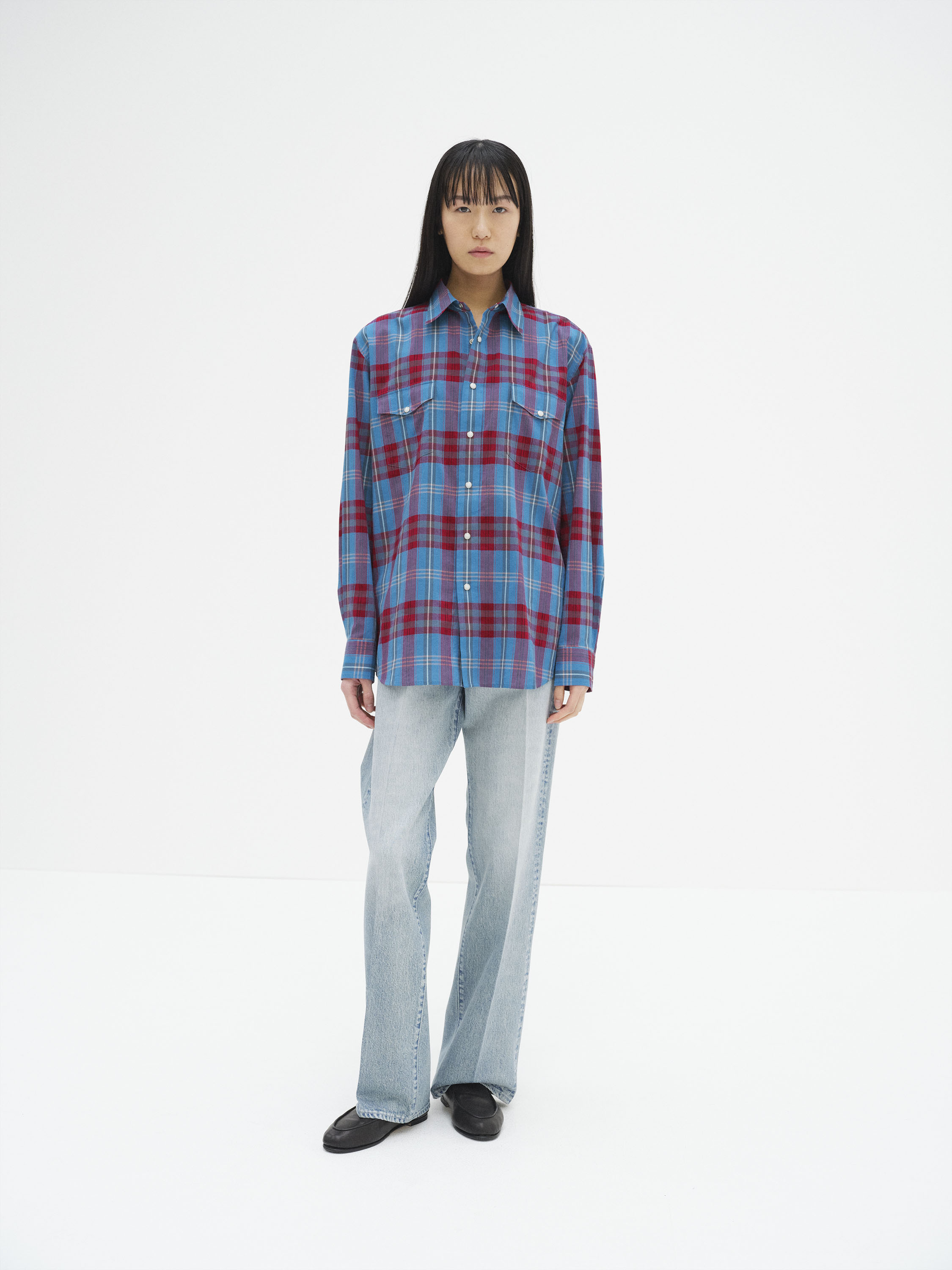 HIGH TWIST COTTON SILK CHECK SHIRT 詳細画像 BLUE CHECK 1