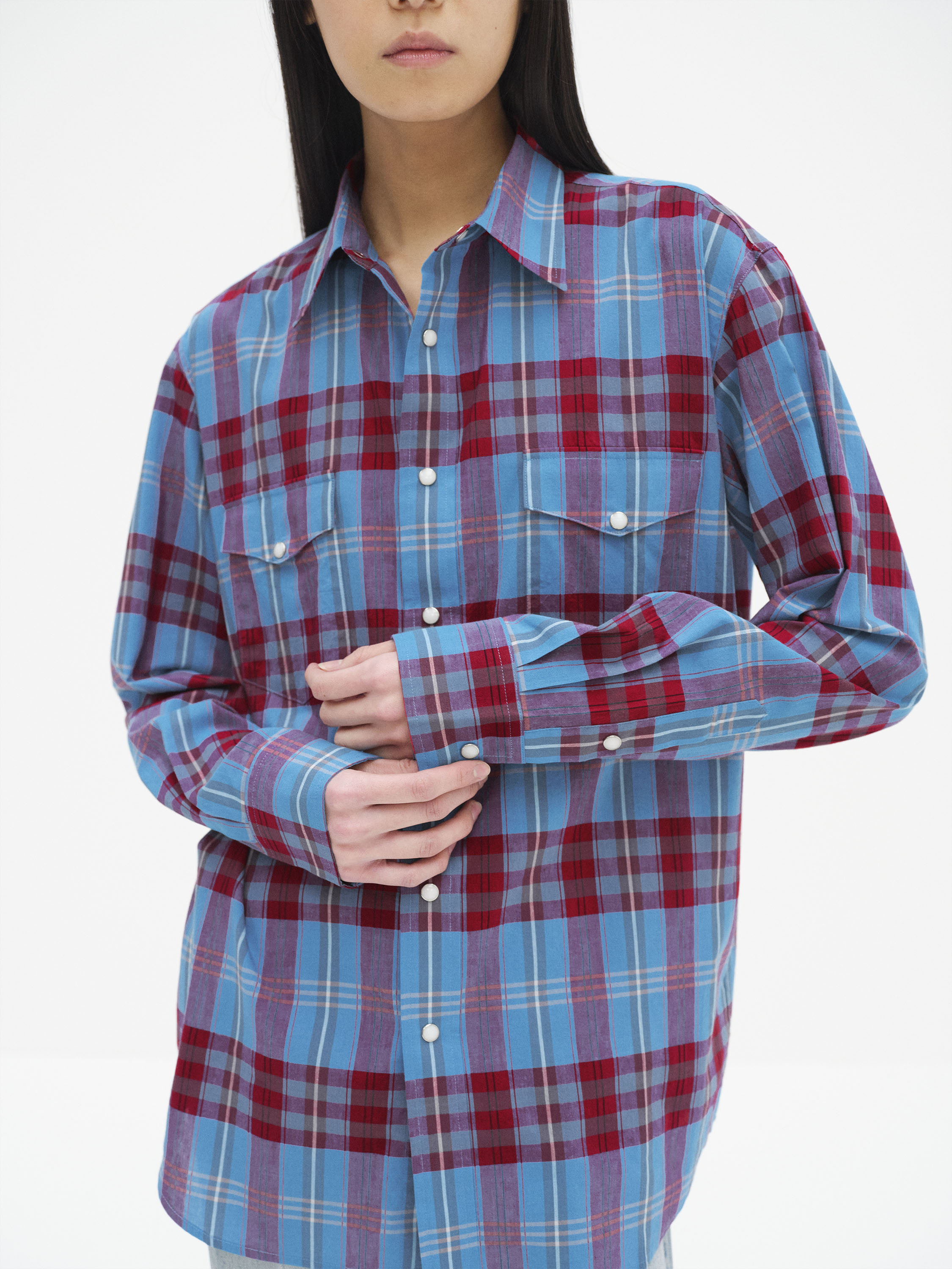 HIGH TWIST COTTON SILK CHECK SHIRT 詳細画像 BLUE CHECK 2