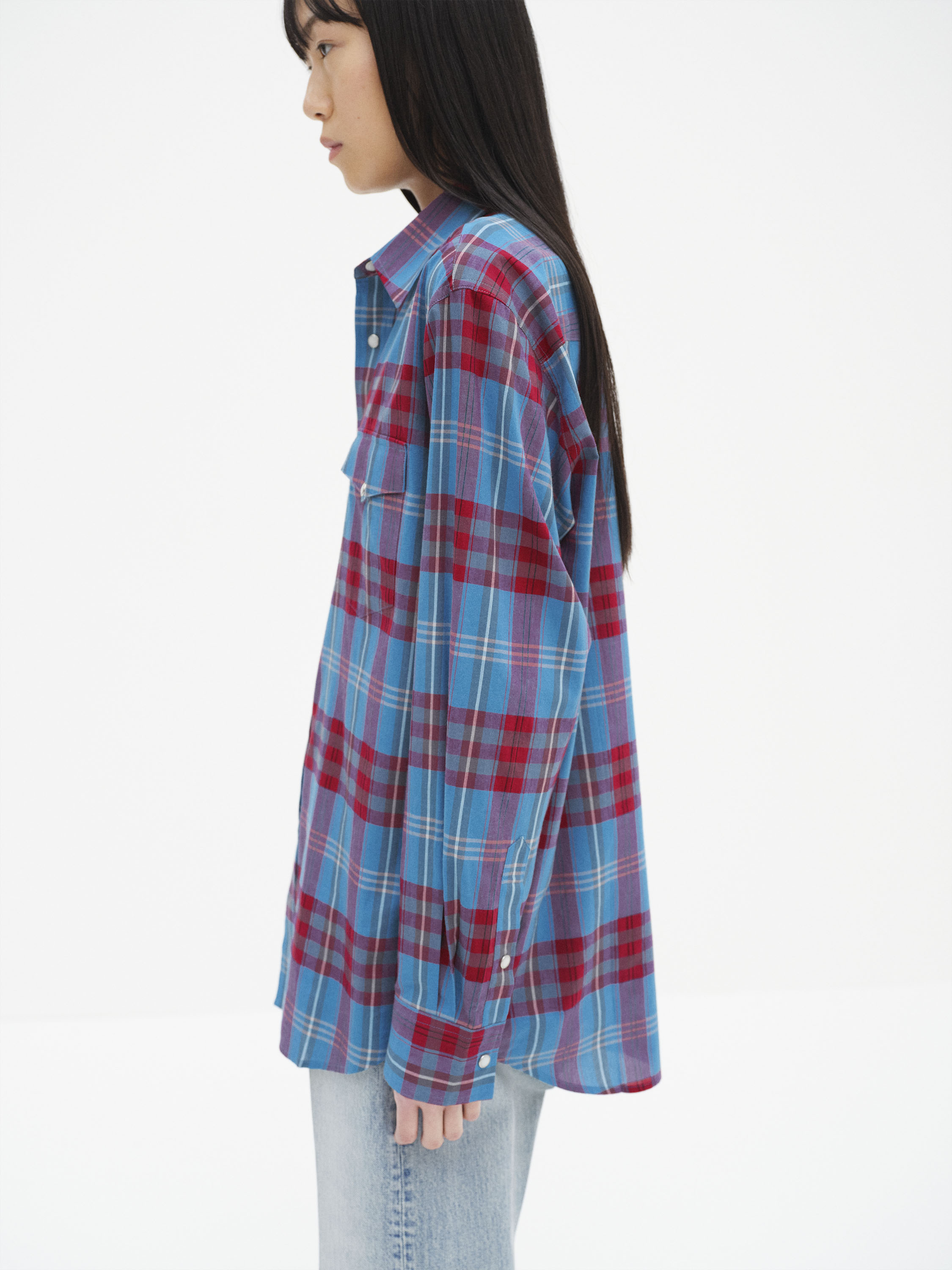 HIGH TWIST COTTON SILK CHECK SHIRT 詳細画像 BLUE CHECK 4