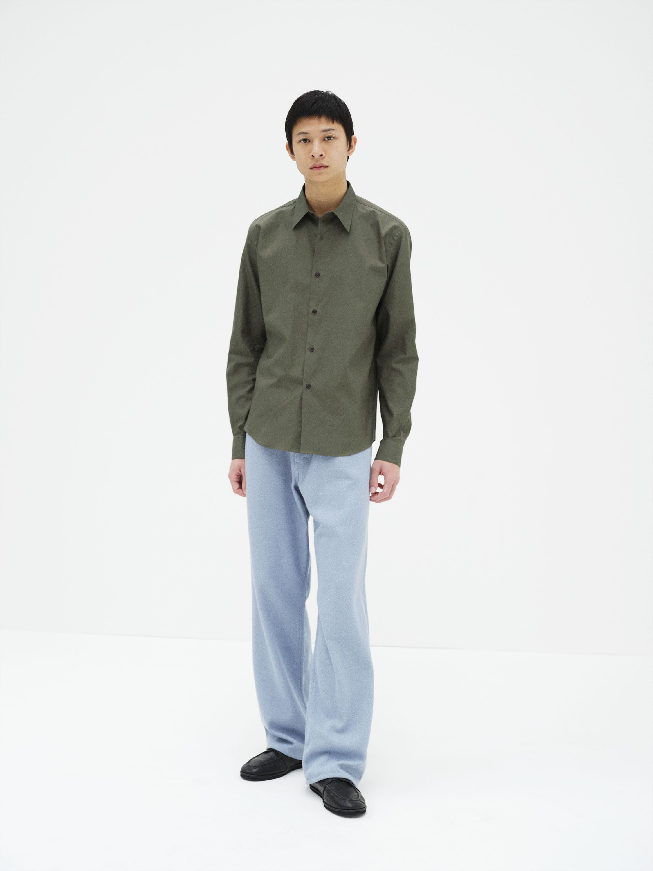 WASHED FINX TWILL SLIM SHIRT 詳細画像 DARK OLIVE 1
