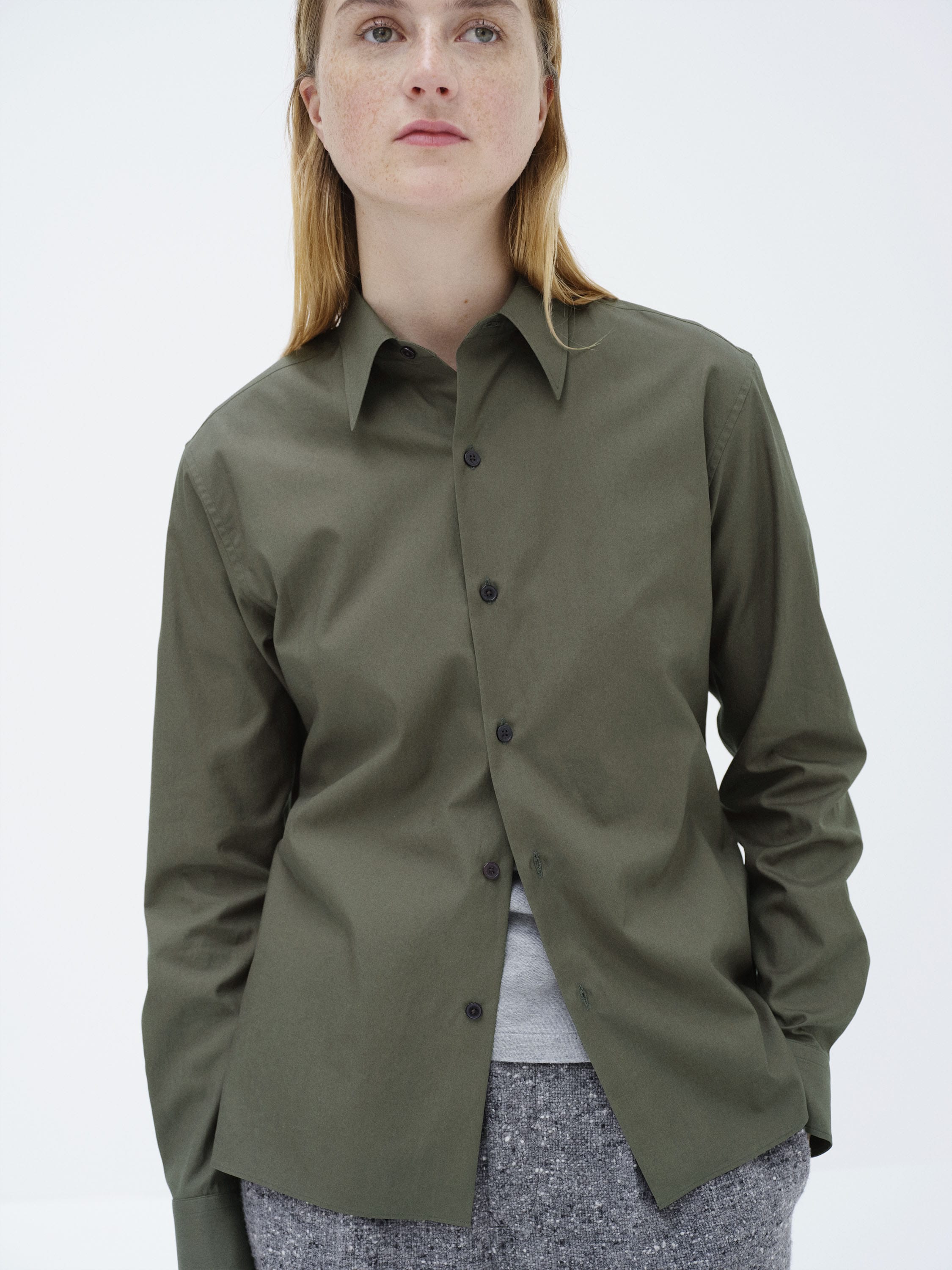 WASHED FINX TWILL SLIM SHIRT 詳細画像 DARK OLIVE 1