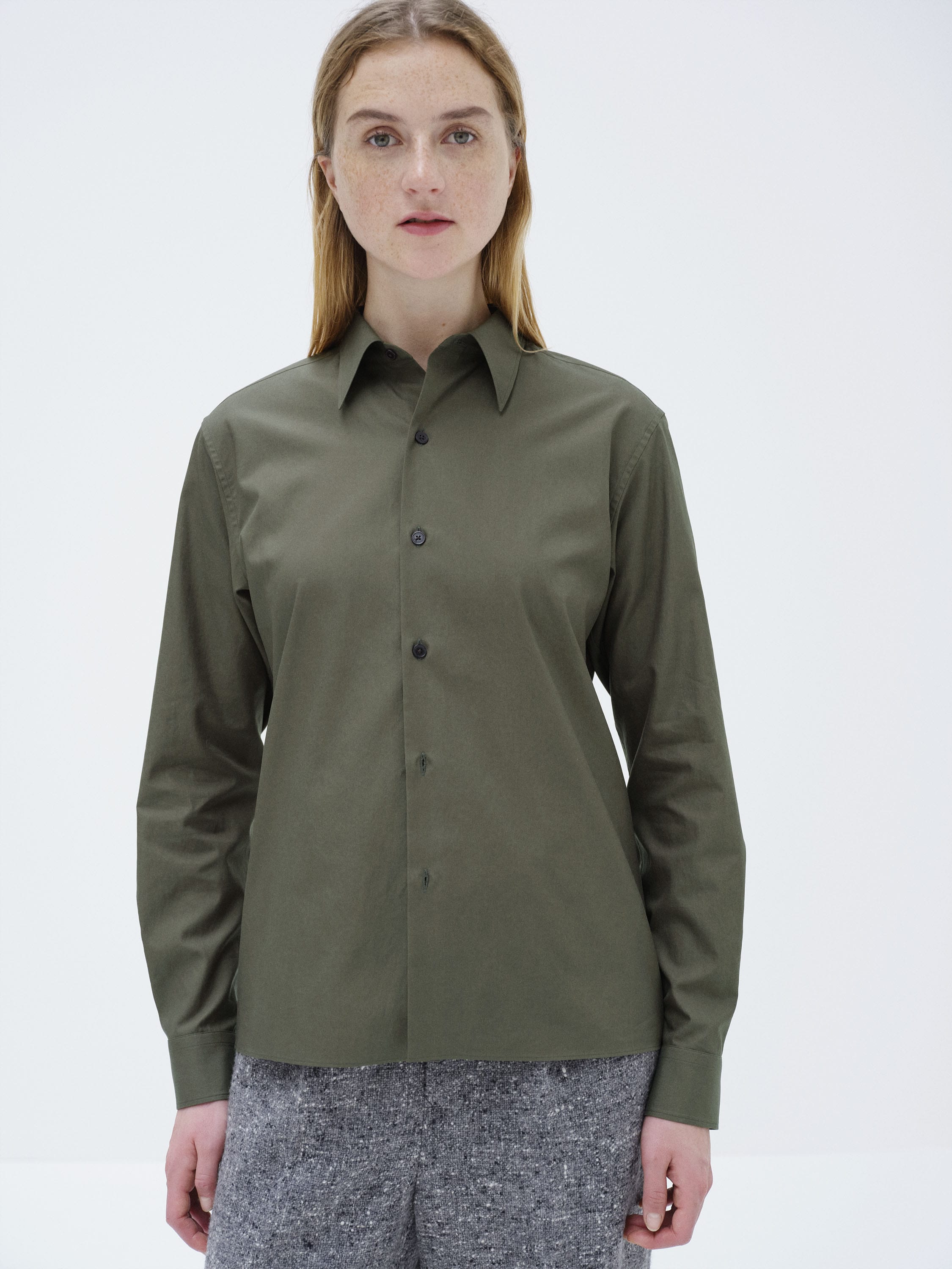 WASHED FINX TWILL SLIM SHIRT 詳細画像 DARK OLIVE 3