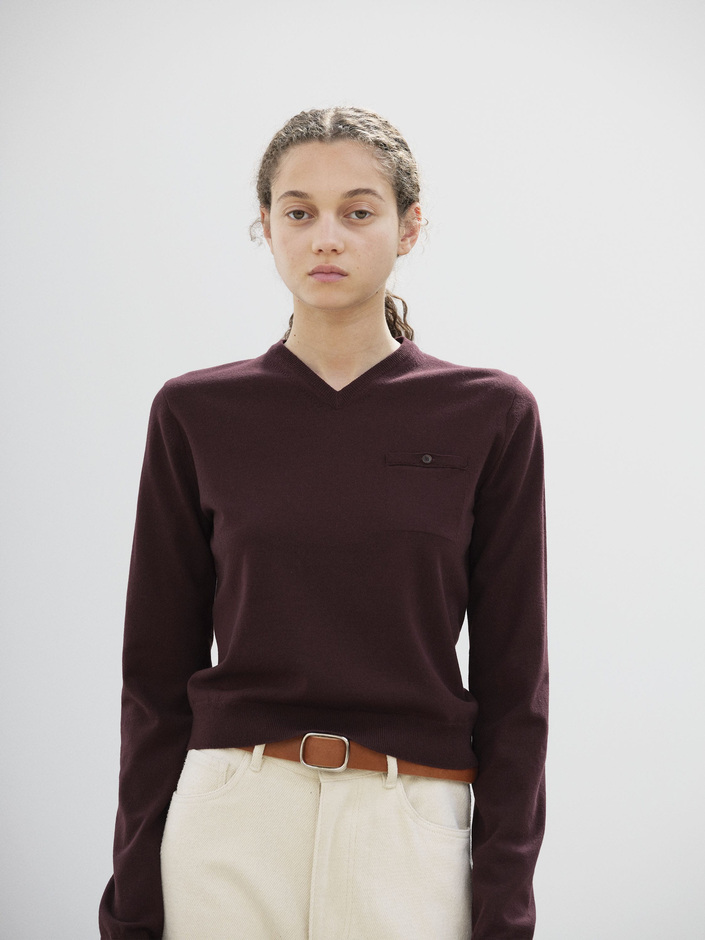 HIGH TWIST WOOL KNIT V-NECK P/O 詳細画像 RED BROWN 1