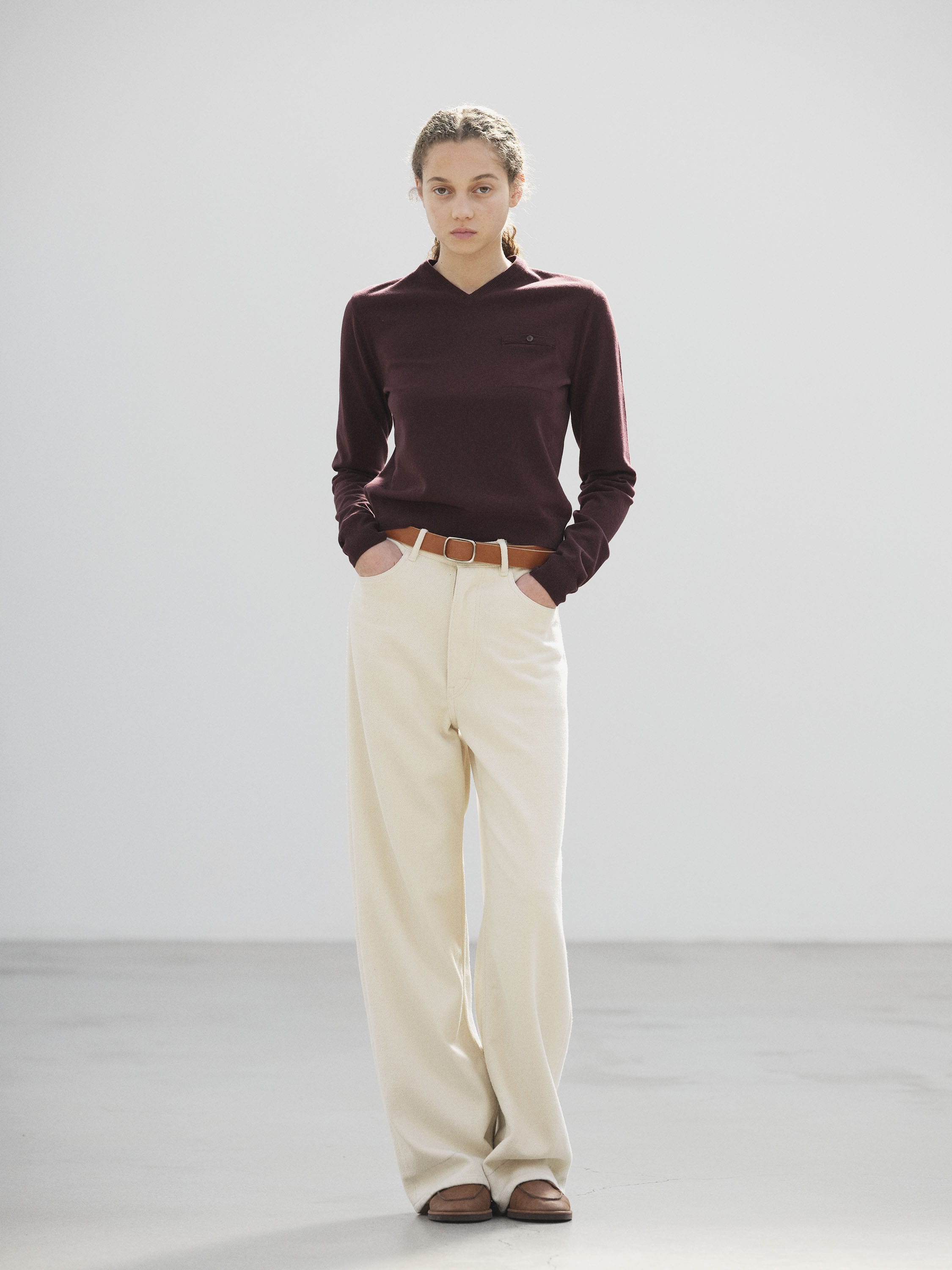 HIGH TWIST WOOL KNIT V-NECK P/O 詳細画像 RED BROWN 2